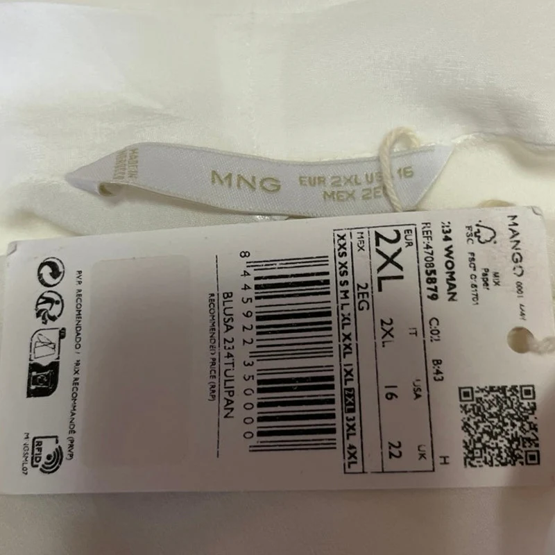 NEW MNG Women White Long Sleeve Oversized Faux Wrap Pullover Blouse Top Size 16 - Image 3