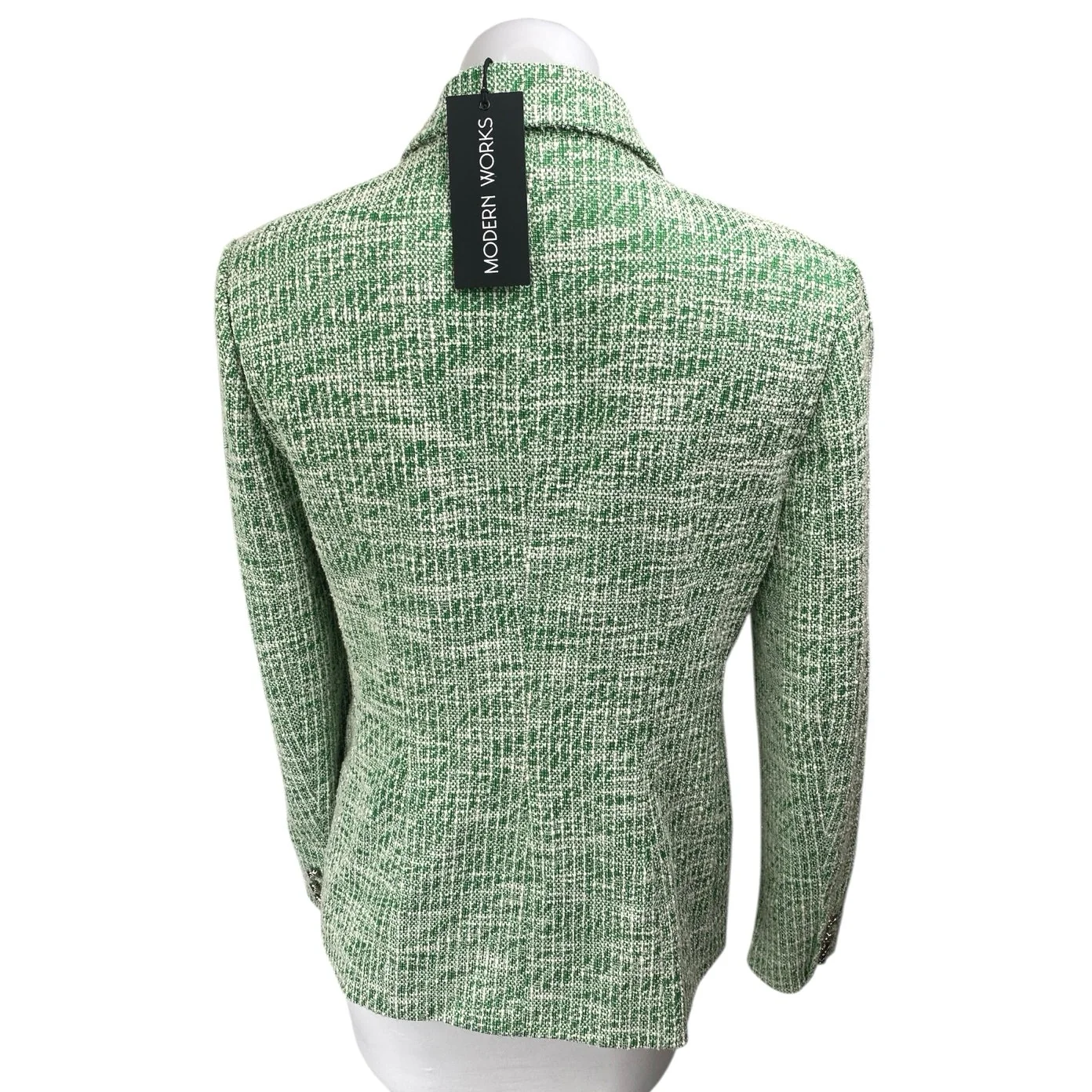 NEW Modern Works Women's Green Metallic Tweed Double Breasted Blazer Jacket M - Image 2
