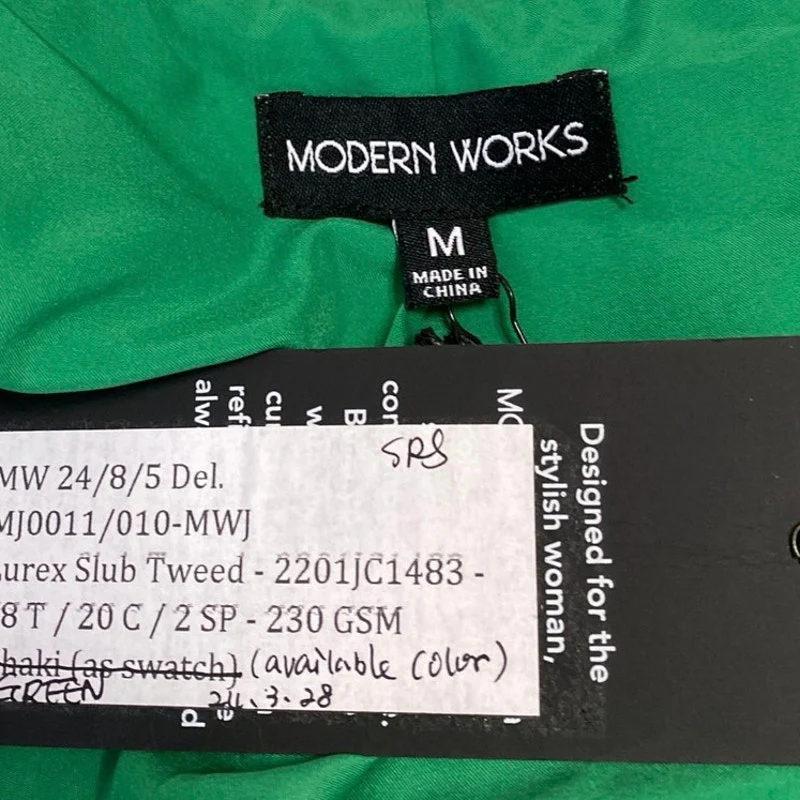 NEW Modern Works Women's Green Metallic Tweed Double Breasted Blazer Jacket M - Image 4