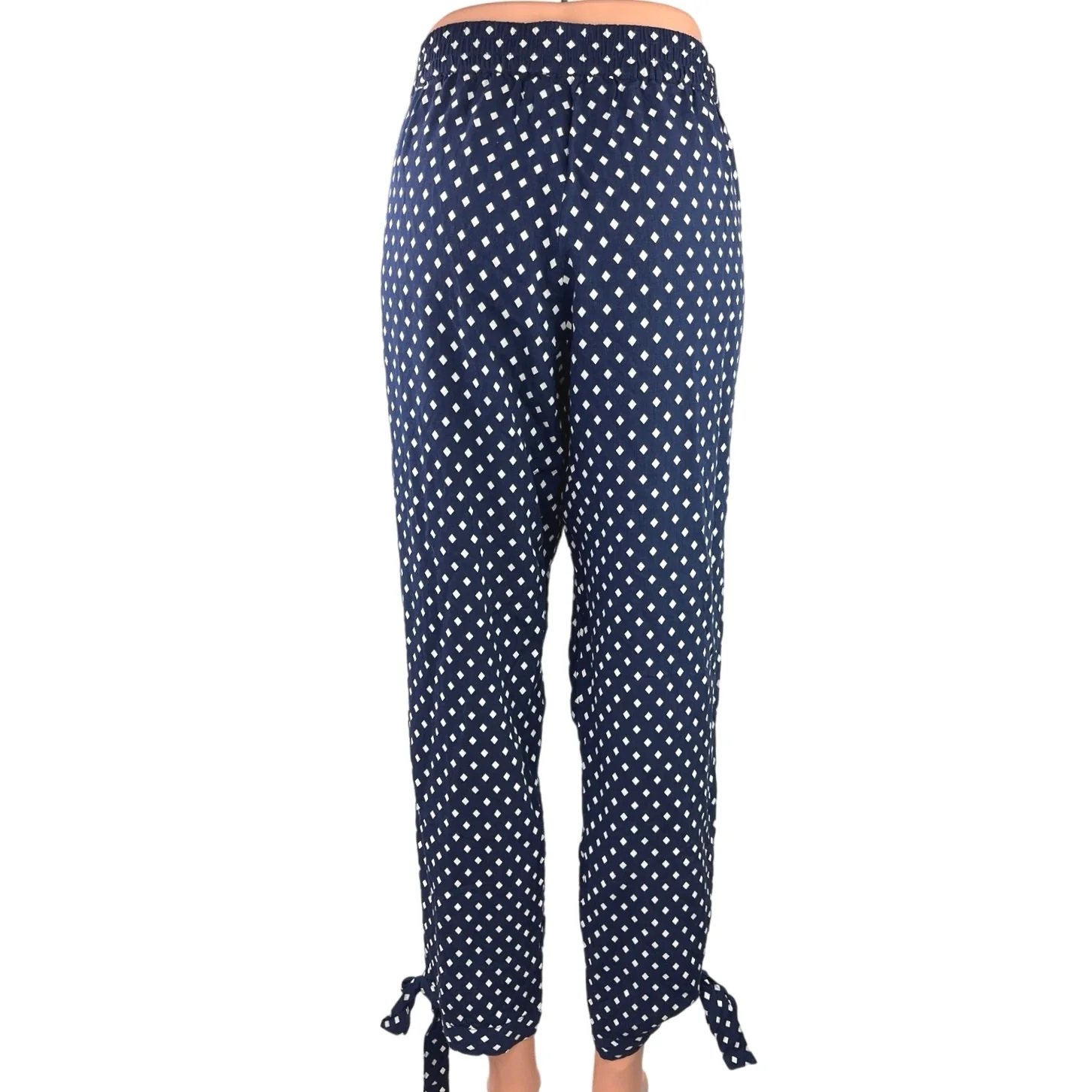 New Monday To Sunday Blue Diamond Print High Rise Elastic Waist Trouser Pants M - Image 3