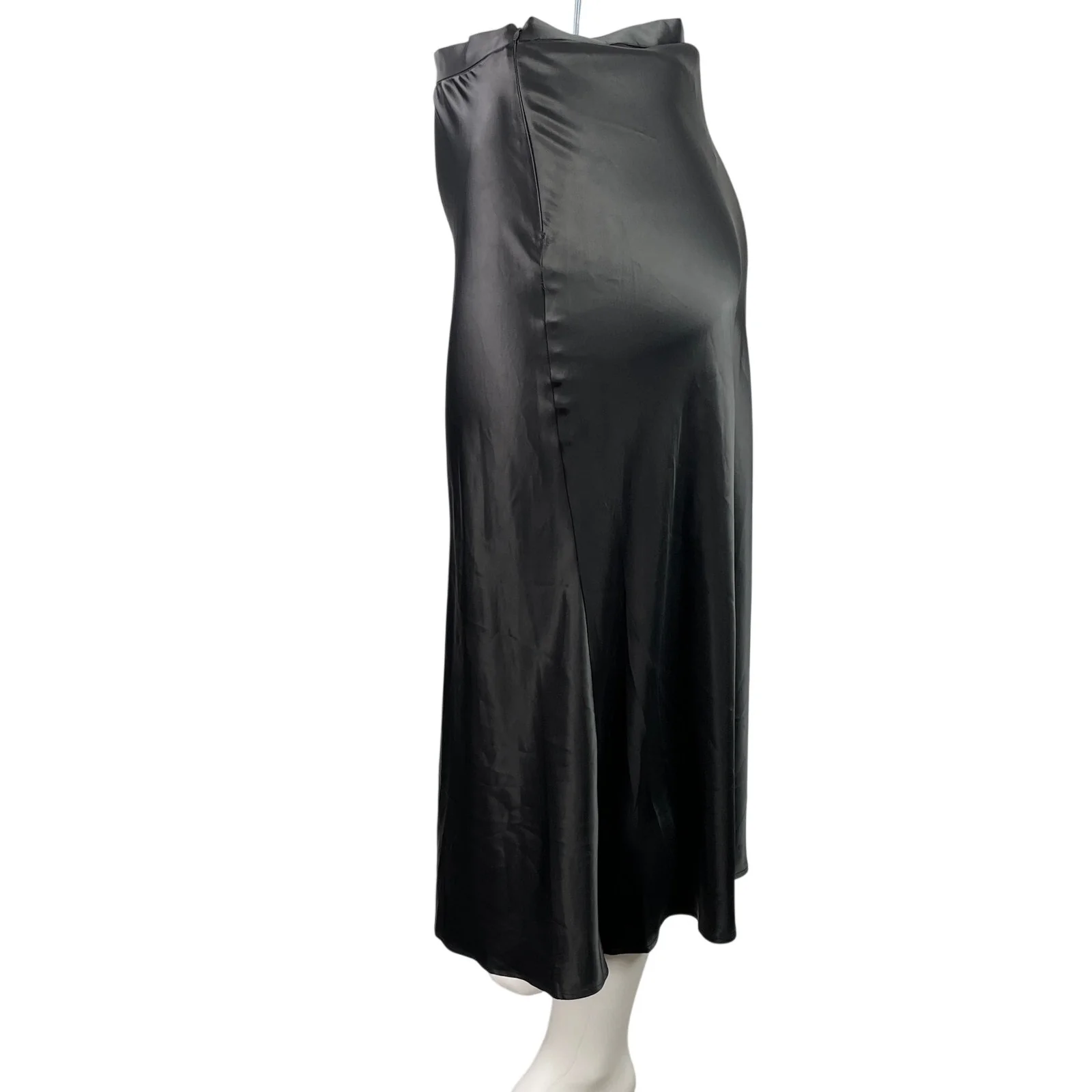 NEW Monki Bailey Black Silk Satin High Waisted Straight Midi Skirt Size 10/12 - Image 2