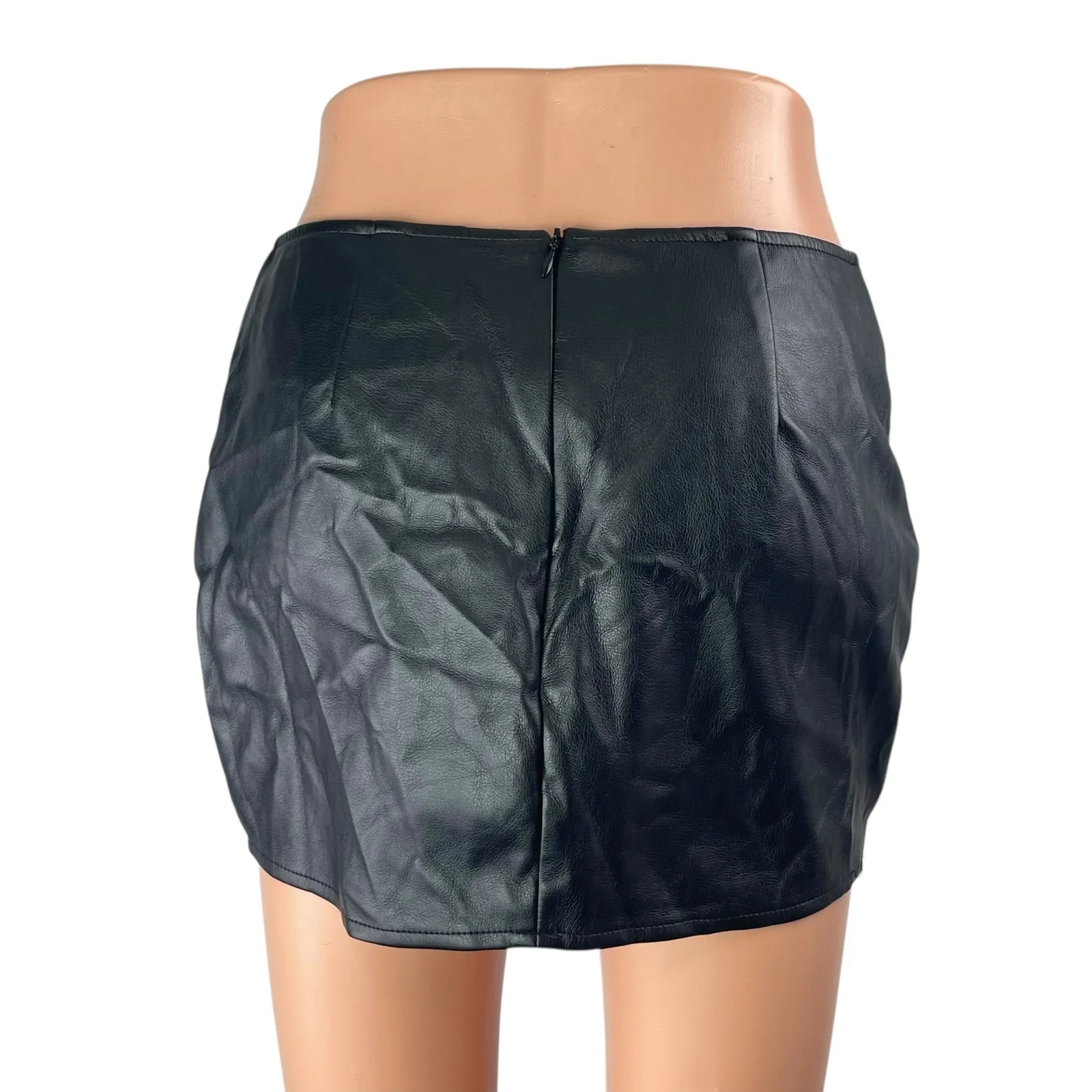 NEW Motel Black Faux Vegan Leather Mid Rise Zip Up Mini Bodycon Pencil Skirt S - Image 2