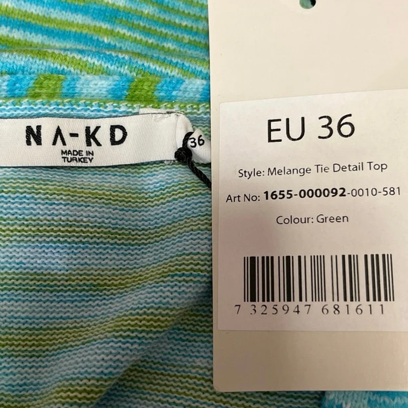 NEW NA-KD Green Melange Tie Knit Striped Long Sleeve Cardigan Sweater Crop Top 6 - Image 3