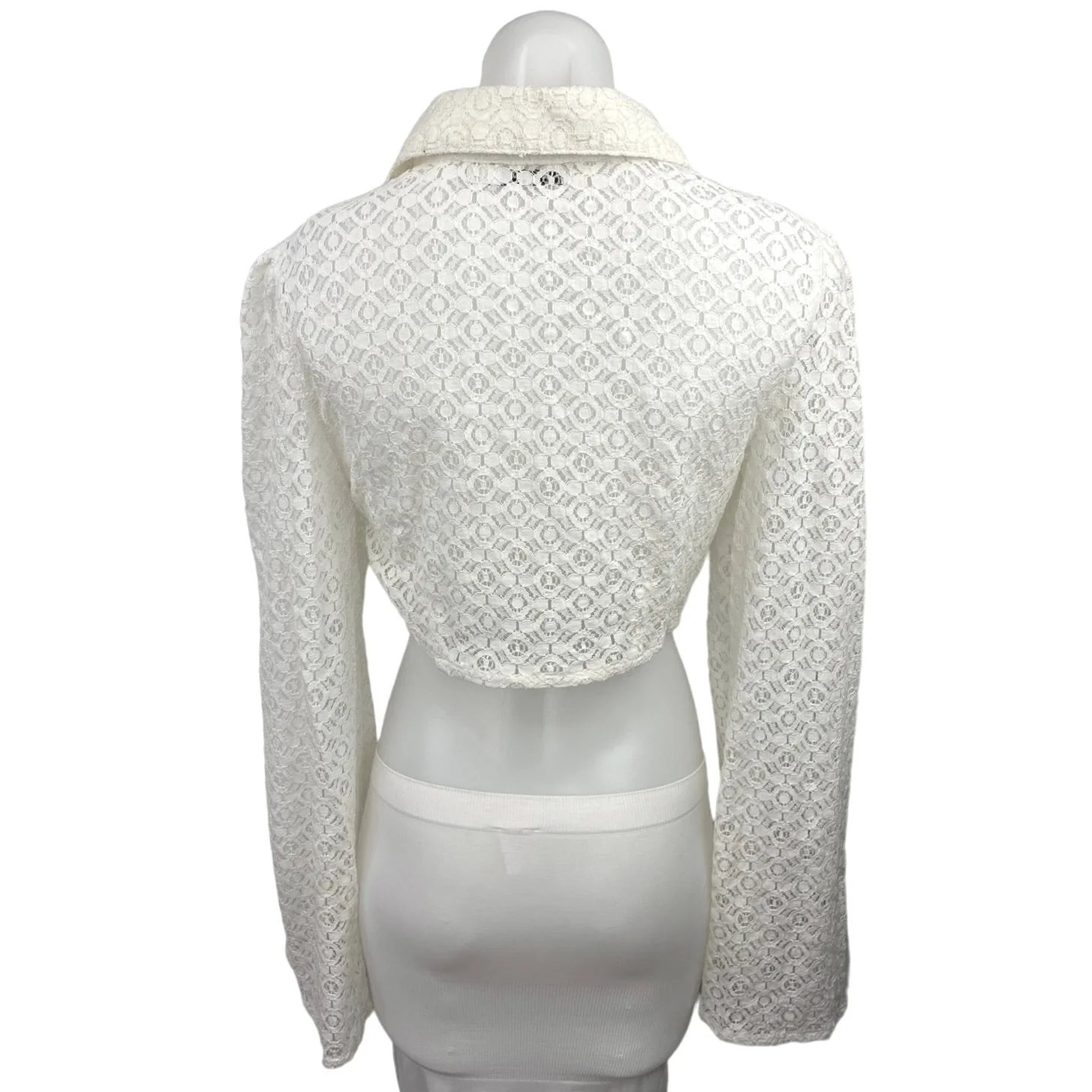 NEW NA-KD White Trumpet Long Sleeve Lace Tie V-Neck Collar Crop Top Blouse Sz 6 - Image 2