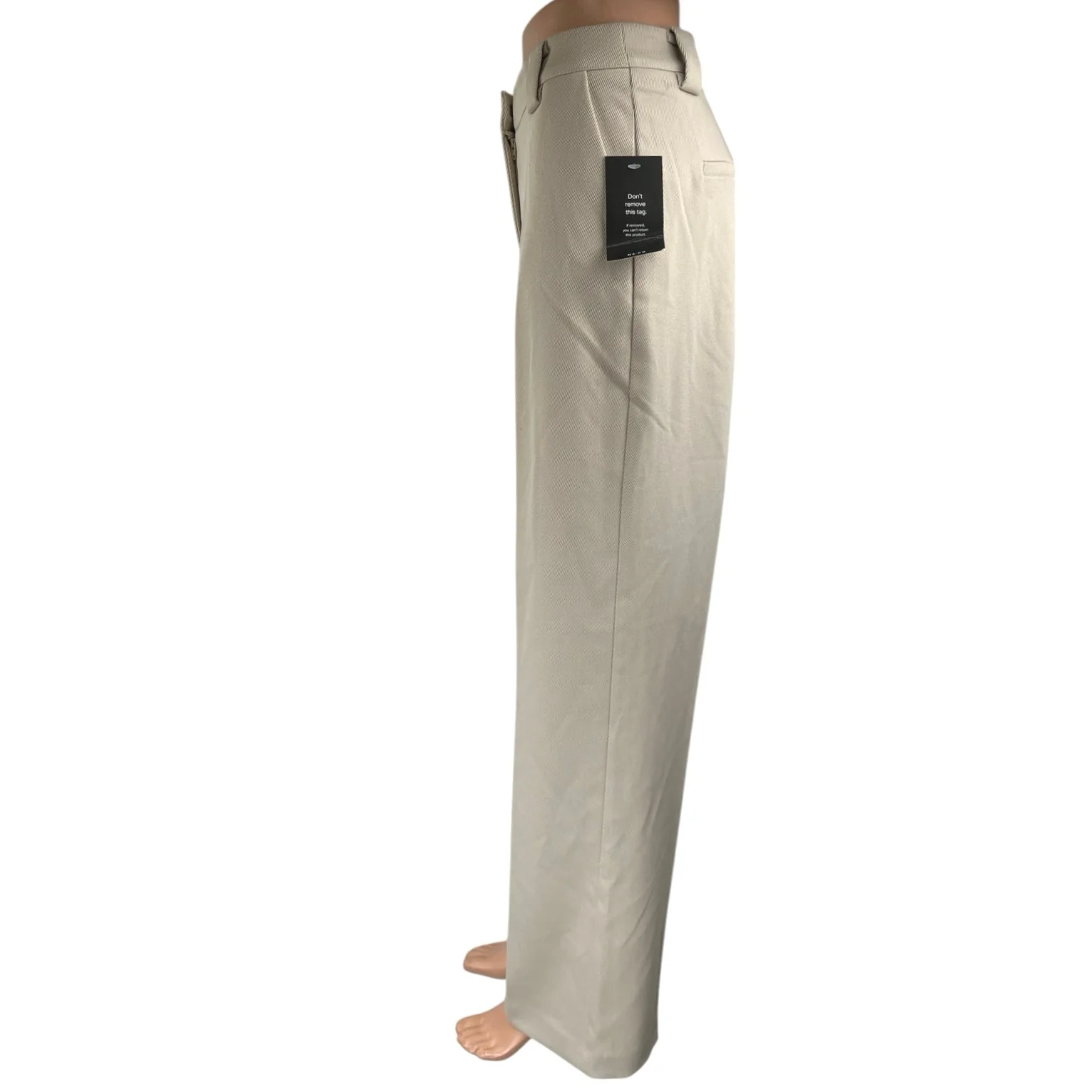 NEW NA-KD Women's Cream Twill High Waisted Straight Leg Trousers Dress Pants 36 - Image 2