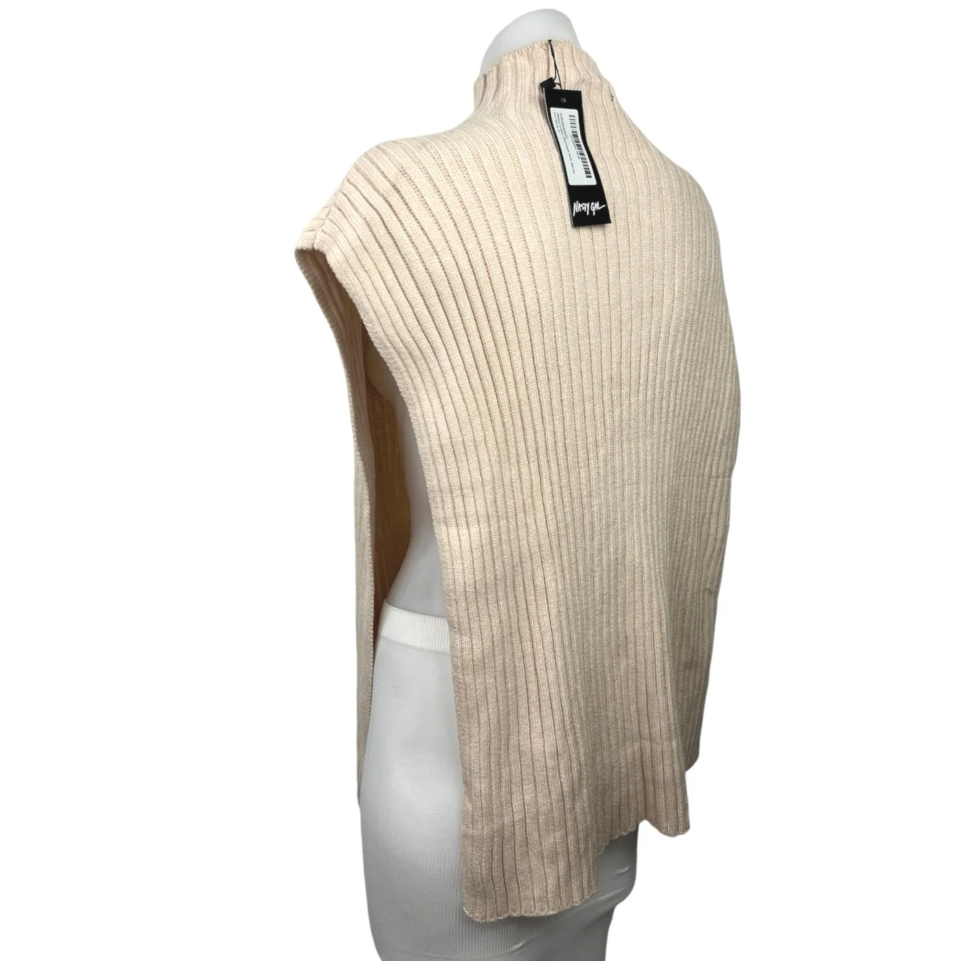NEW Nasty Gal Cream Sleeveless Turtleneck Ribbed Knit Warmer Sweater Top Size S - Image 2