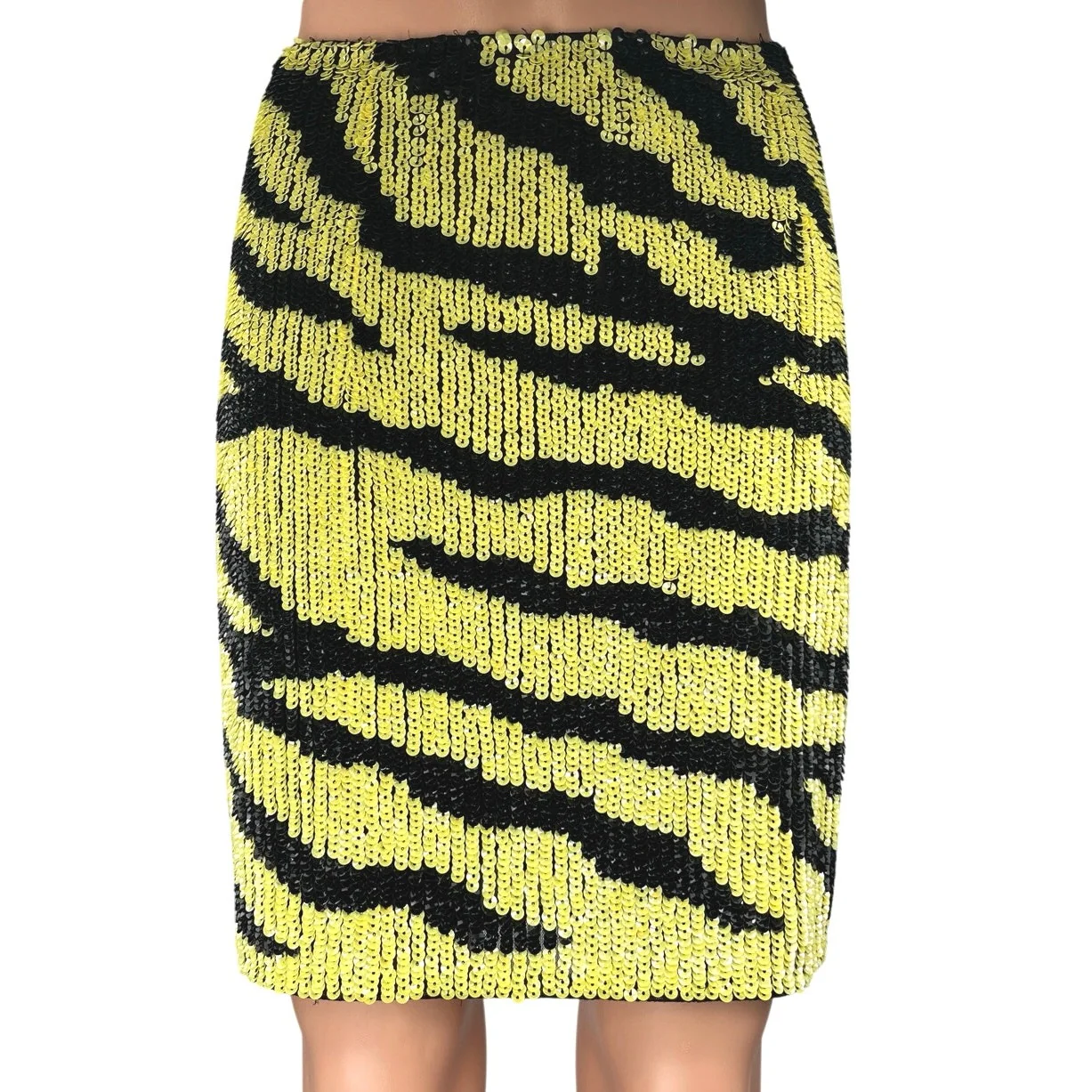 NEW Nasty Gal Icon Zebra Sequin Yellow Black High Waisted Pencil Mini Skirt 10