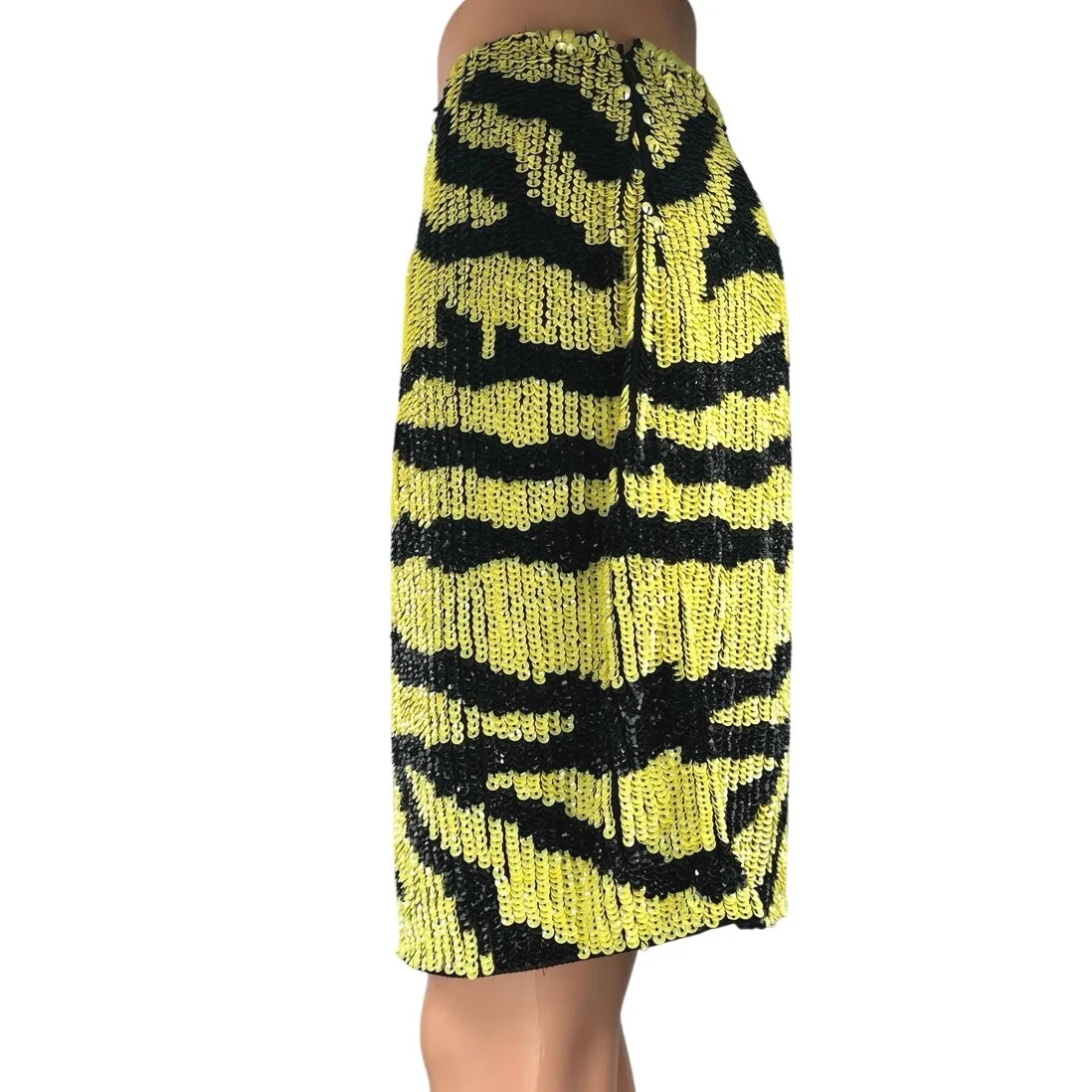NEW Nasty Gal Icon Zebra Sequin Yellow Black High Waisted Pencil Mini Skirt 10 - Image 2