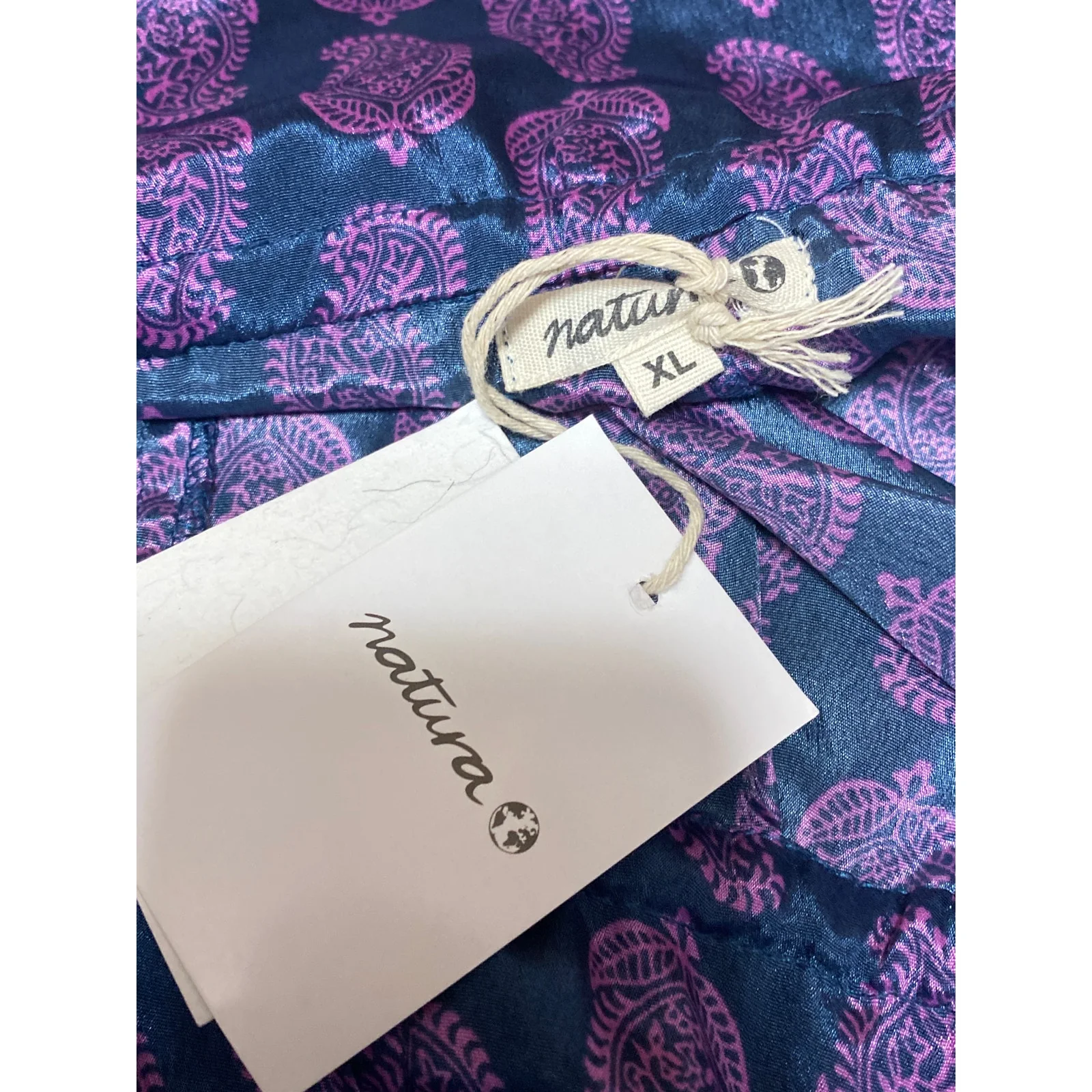 NEW Natura Women's Purple Silky Satin Paisley Pleated Straight Trousers Pants XL - Image 3