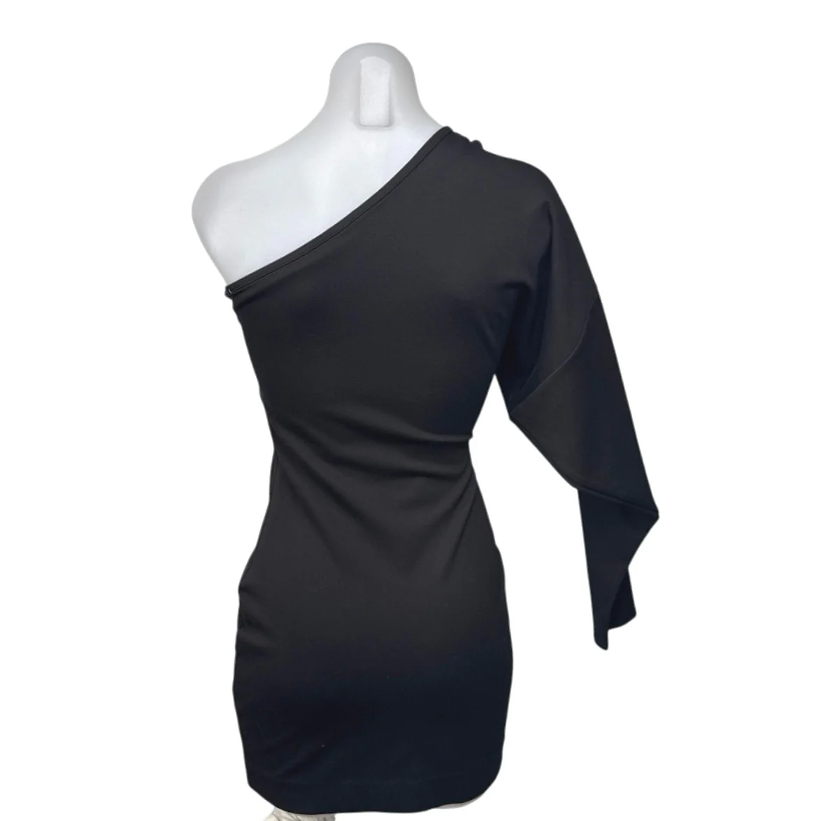 NEW NBD Black One Shoulder Long Balloon Sleeve Party Mini Bodycon Dress Size S - Image 2