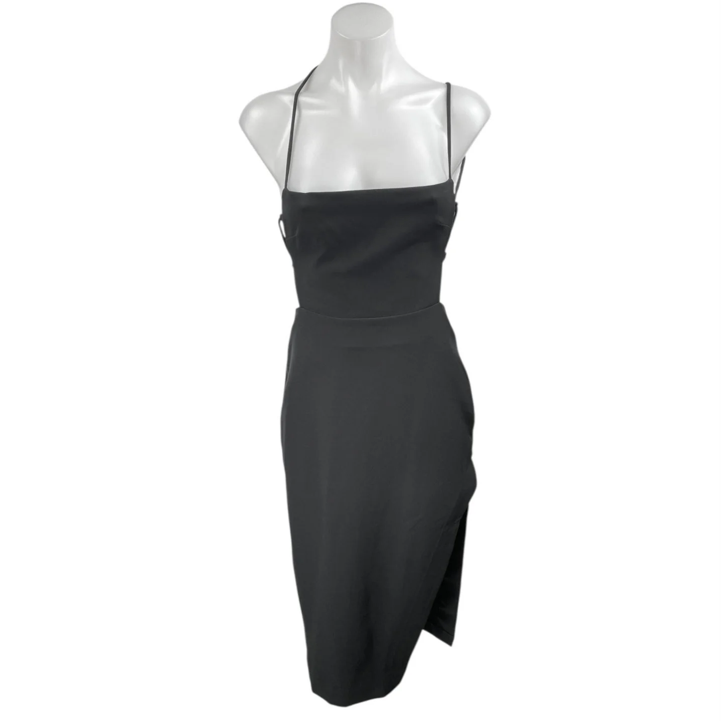 NEW NBD Women's Black Sleeveless Slit Cami Camisole Midi Bodycon Tank Dress XS