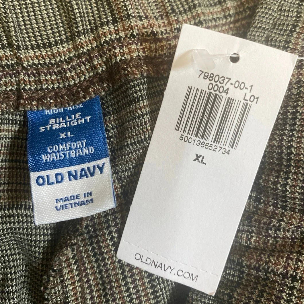 NEW Old Navy Billie Women's Gray Plaid Check Straight Trousers Pants Size XL - Image 5