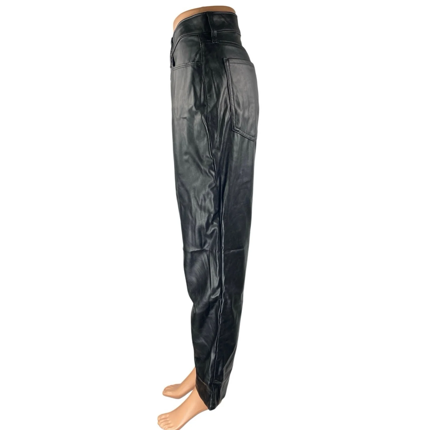 NEW Old Navy Black Faux Vegan Leather High Waist Straight Leg Trousers Pants 14 - Image 2