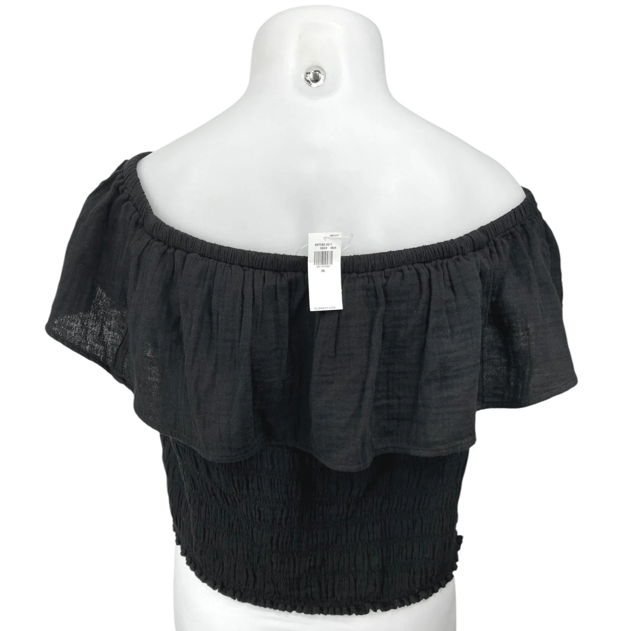 NEW Old Navy Women's Black Off The Shoulder Ruffle Smocked Crop Blouse Top Sz 3X - Image 2