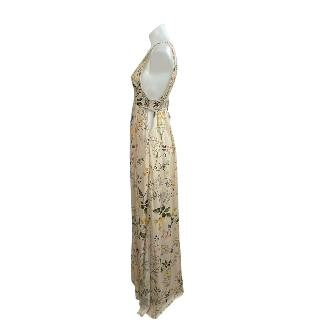 NEW Olivaceous Floral V Neck Smocked Sleeveless Maxi Tank Flare A-Line Dress S - Image 2