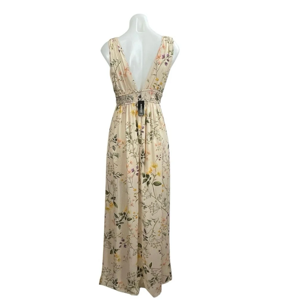 NEW Olivaceous Floral V Neck Smocked Sleeveless Maxi Tank Flare A-Line Dress S - Image 3
