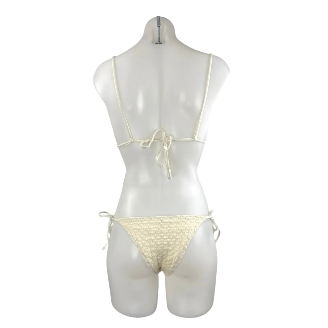 NEW Oysho Cream Crochet Knit Triangle Side Tie Two Piece Bikini Swimwear Size S - Image 3