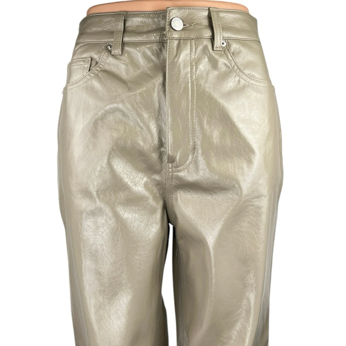 NEW Pacsun 90's Boyfriend Gray Faux Leather High Rise Straight Trousers Pants 26 - Image 4