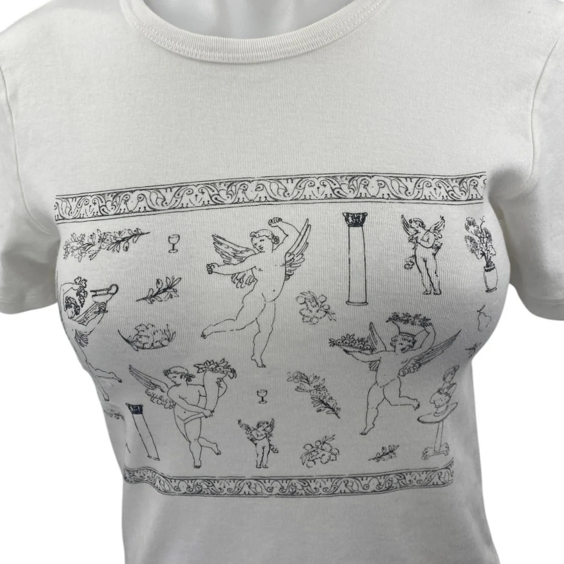 NEW Pacsun Women's White Black Short Sleeve Angels Greek T Shirt Tee Top Size S - Image 3