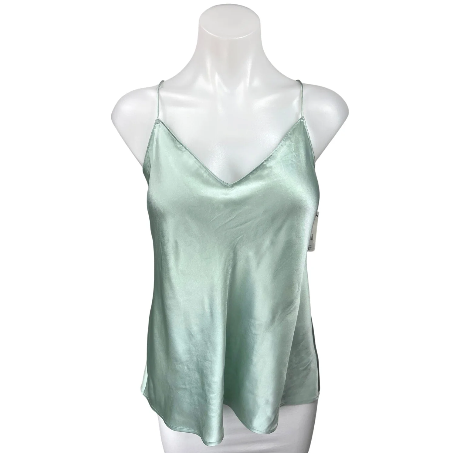 NEW Paige Cicely 100% Silk Satin Green Sleeveless Cami Camisole Crop Tank Top L