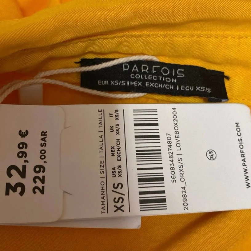 NEW Parfois Yellow Orange Short Sleeve Button Up Midi Shirt Dress Size XS/S - Image 3
