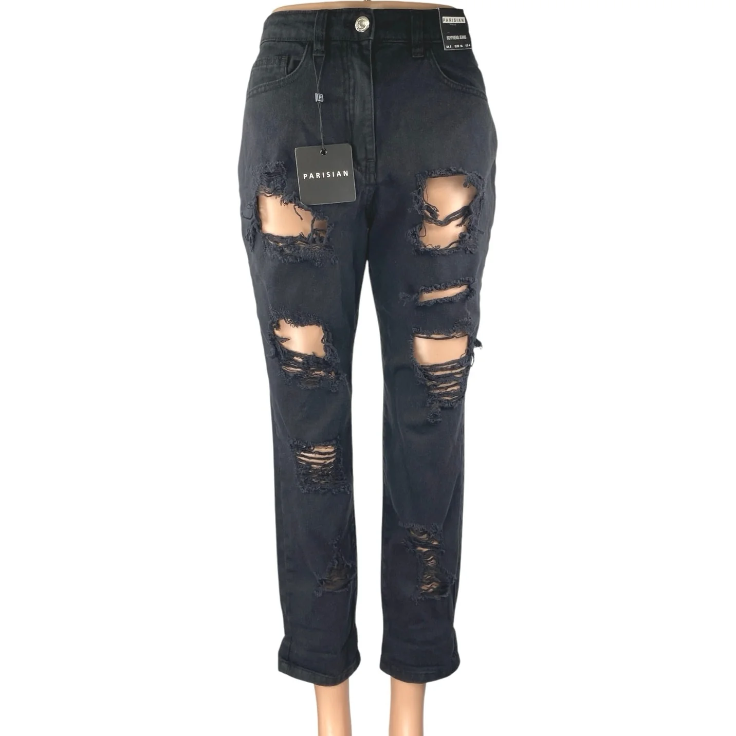 NEW Parisian Black Distressed Skinny High Waist Boyfriend Denim Jeans Pants Sz 8