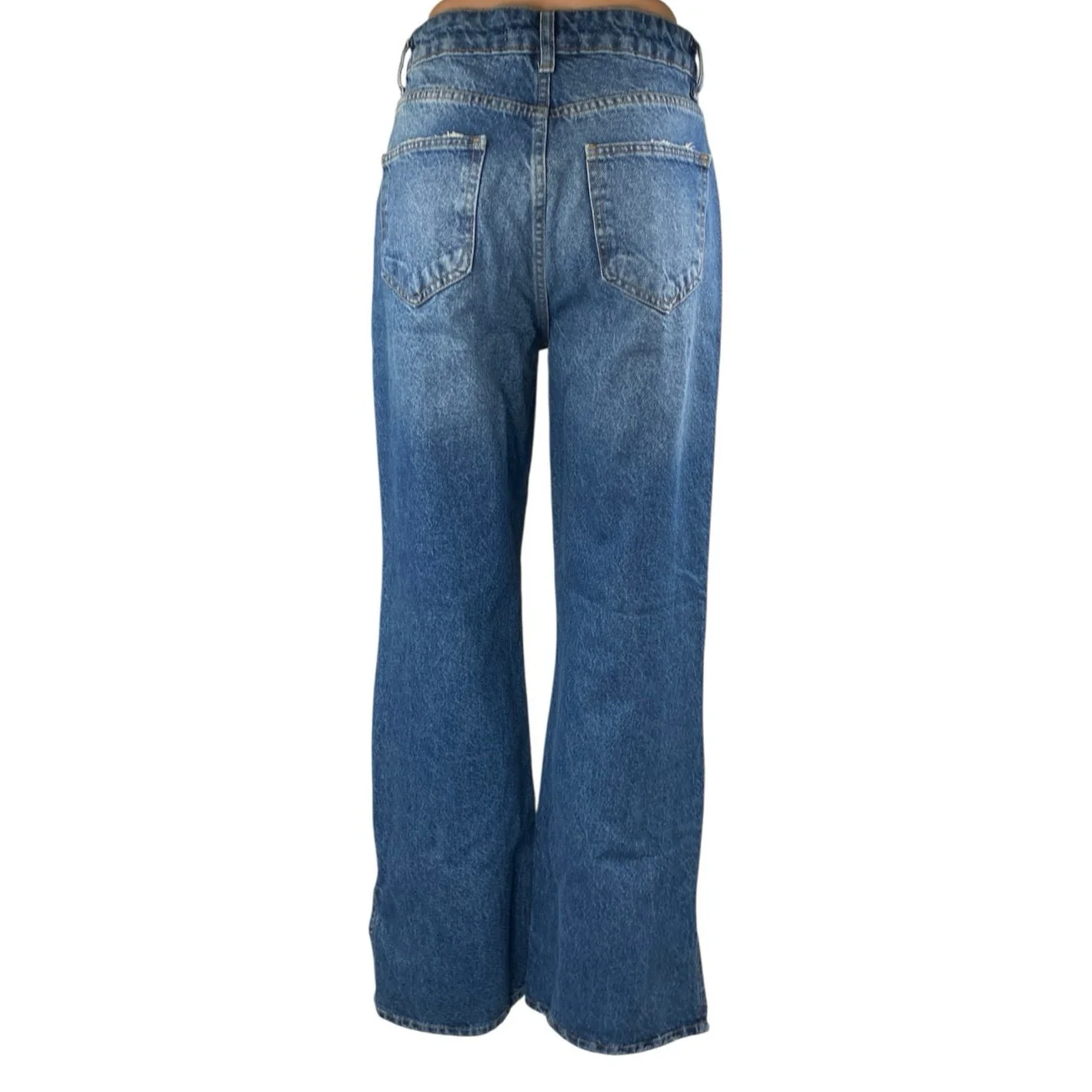 NEW Piral Women's Blue High Waisted Straight Bootcut Slit Denim Jeans Size M - Image 3