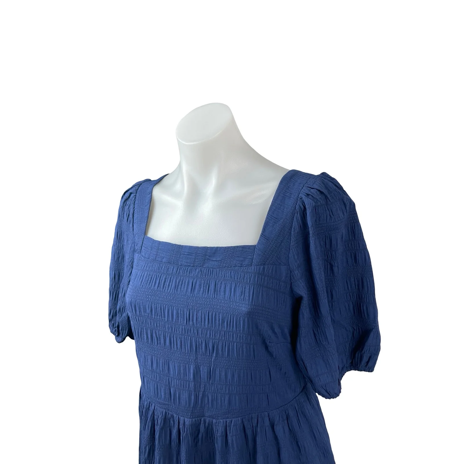 NEW Prettygarden Navy Blue Short Puff Sleeve Smocked Tiered A Line Midi Dress S - Image 2