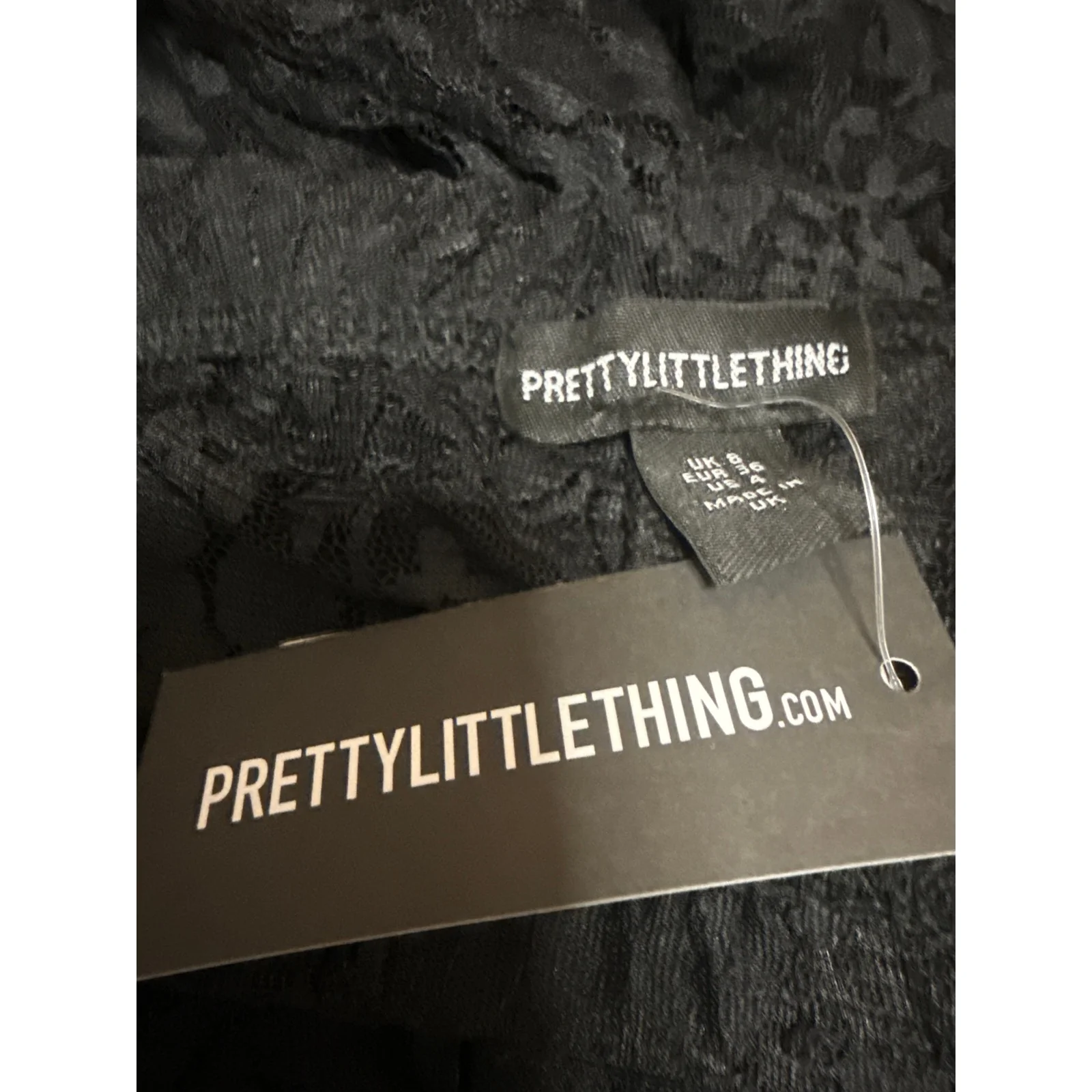 NEW PrettyLittleThing Black Floral Lace Sheer Wide Leg Trousers Pants Size 4 - Image 5