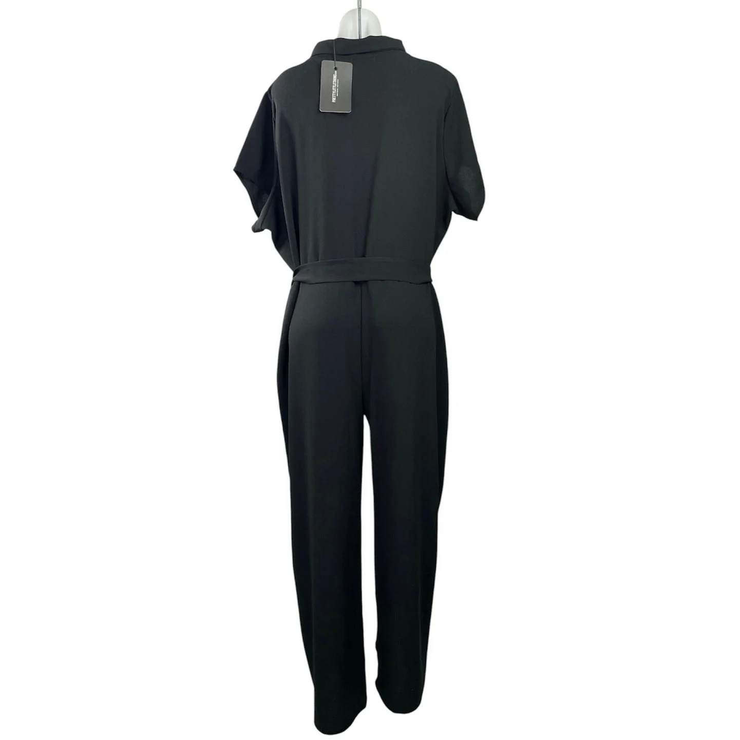 NEW PrettyLittleThing Black Short Sleeve Button Down Shirt Romper Jumpsuit Sz 18 - Image 3
