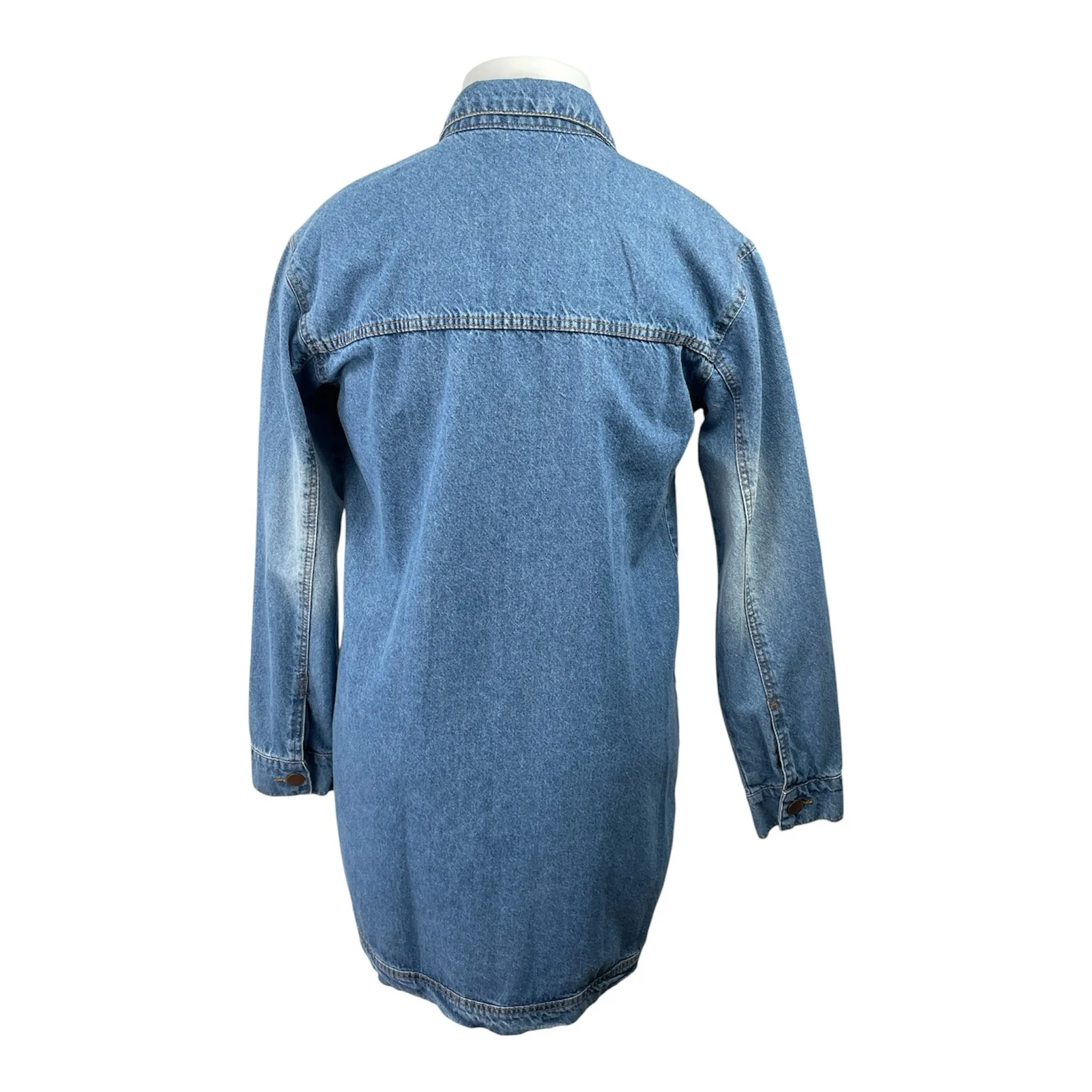 NEW PrettyLittleThing Blue Long Sleeve Button Up Denim Jean Mini Shirt Dress 2X - Image 3