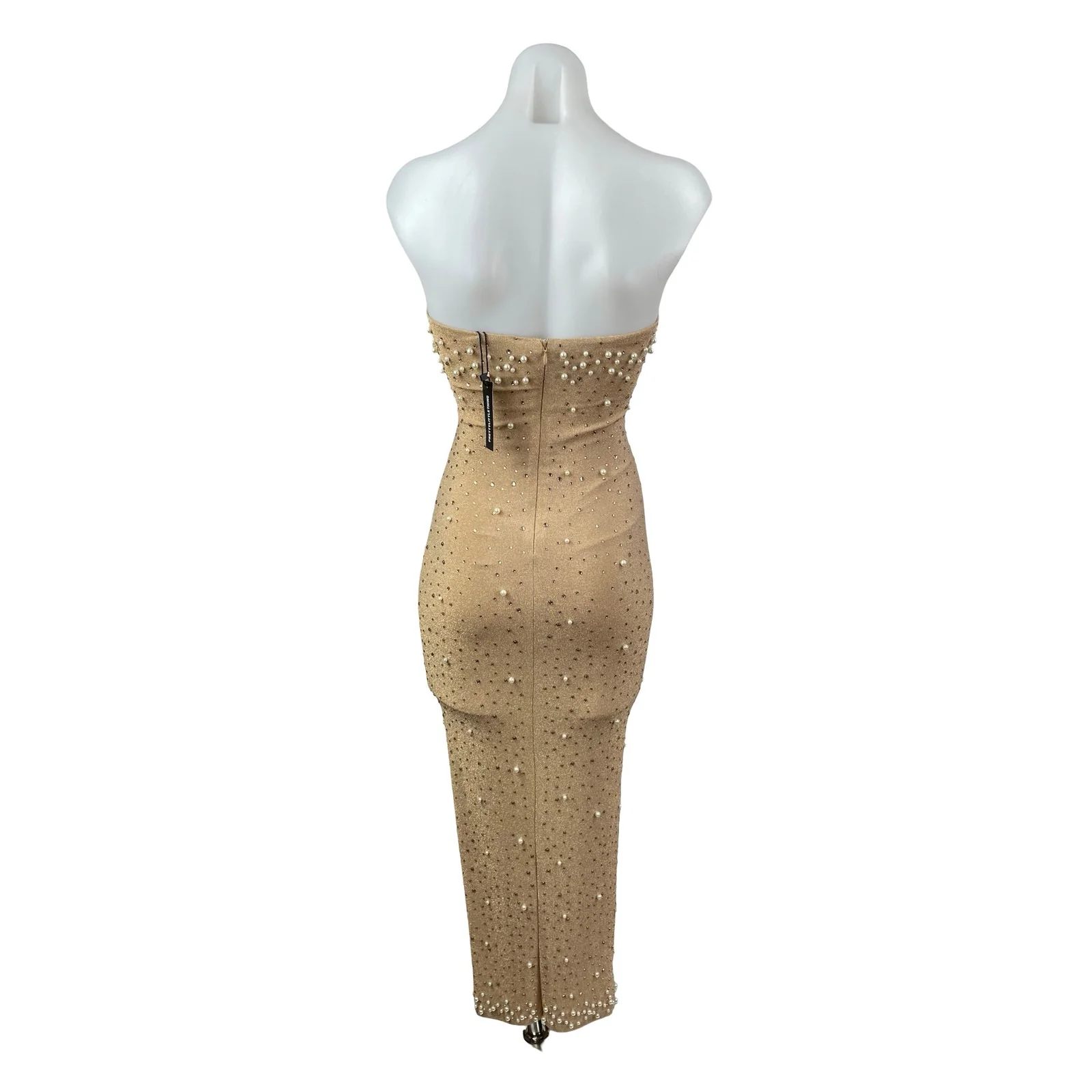 NEW PrettyLittleThing Gold Bandeau Tube Beaded Rhinestone Maxi Bodycon Dress 4 - Image 5
