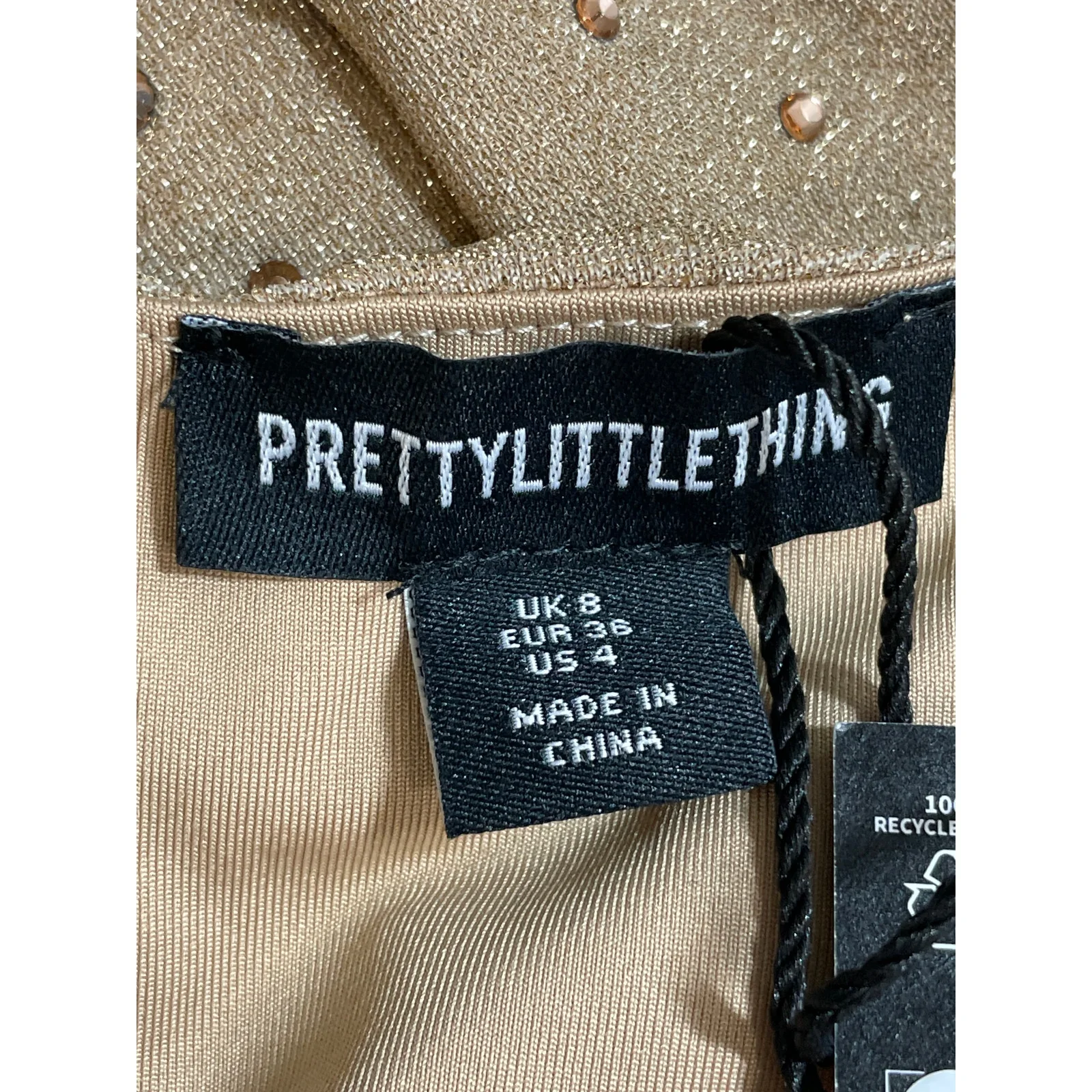 NEW PrettyLittleThing Gold Bandeau Tube Beaded Rhinestone Maxi Bodycon Dress 4 - Image 6