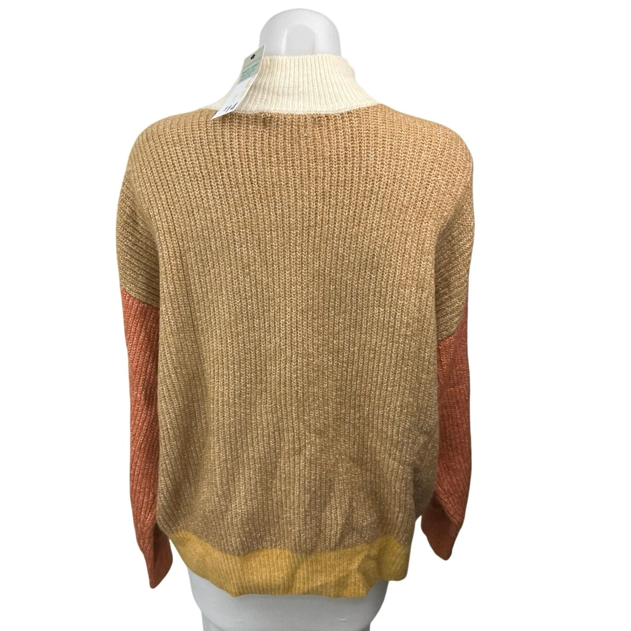 NEW Primark Brown Tan Colorblock Mock Neck Chunky Knit Pullover Sweater Top L - Image 2
