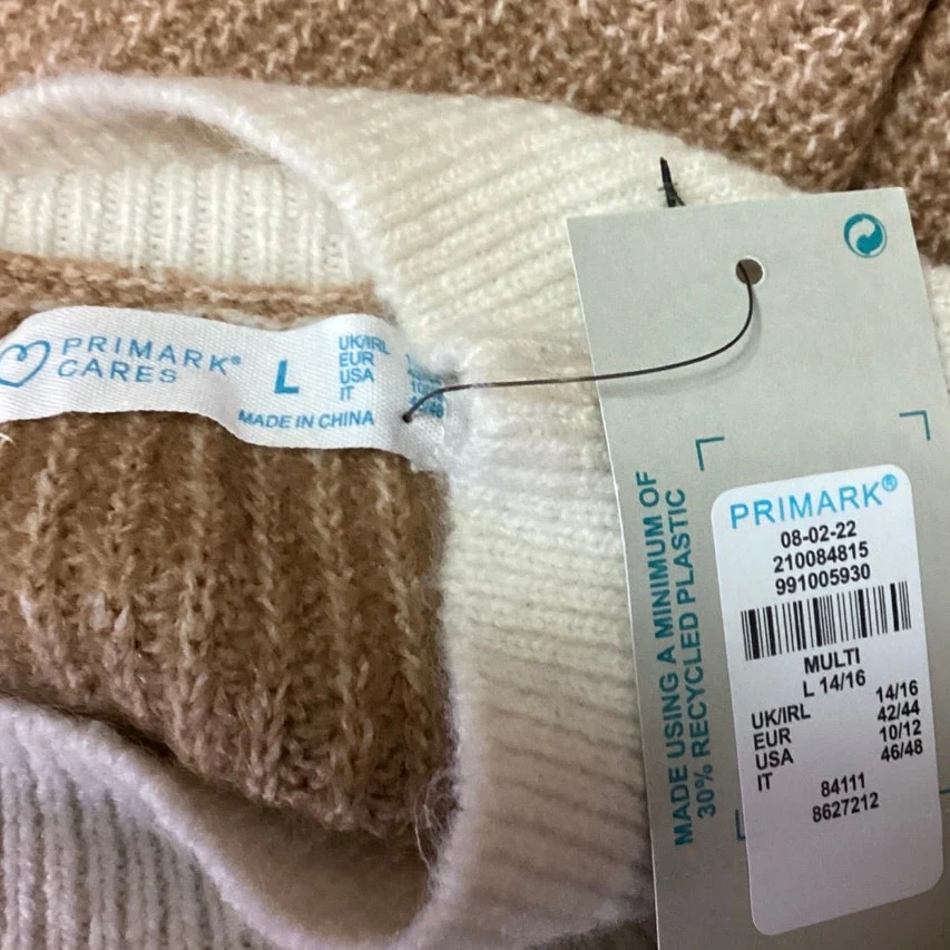 NEW Primark Brown Tan Colorblock Mock Neck Chunky Knit Pullover Sweater Top L - Image 4