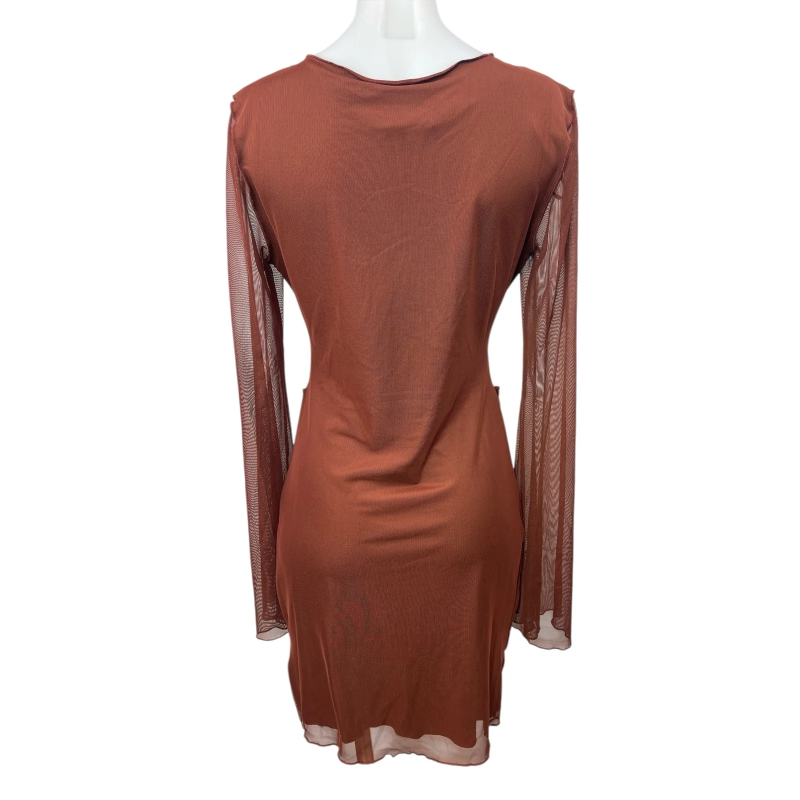 NEW Princess Polly Beawatch Brown Long Sleeve Mesh Cutout Mini Bodycon Dress 6 - Image 2