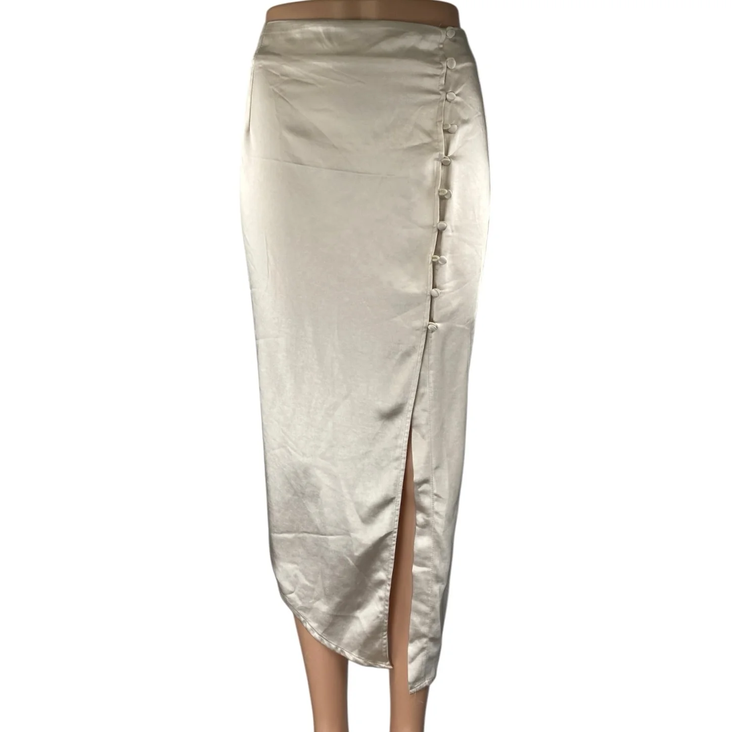 NEW Princess Polly Beige Silk Satin Asymmetric Midi Straight Pencil Slip Skirt 6