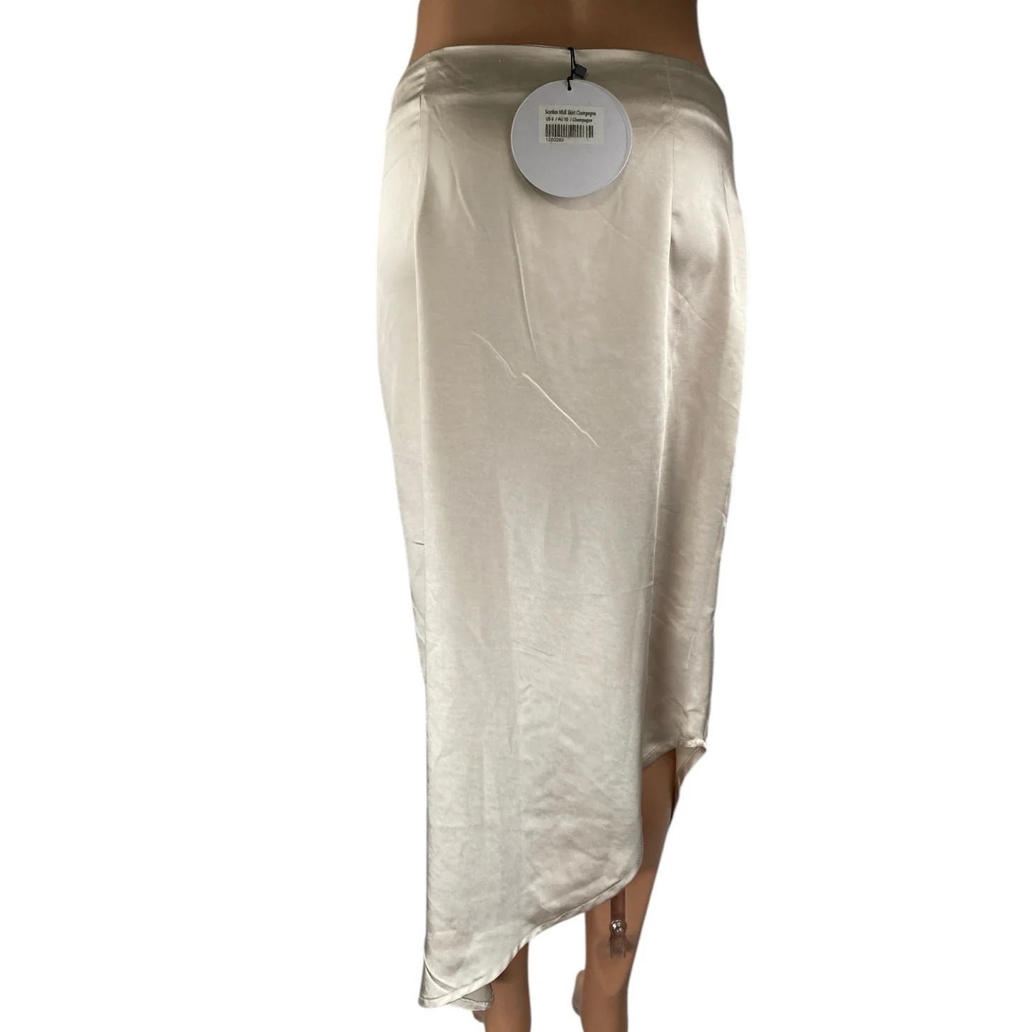NEW Princess Polly Beige Silk Satin Asymmetric Midi Straight Pencil Slip Skirt 6 - Image 3