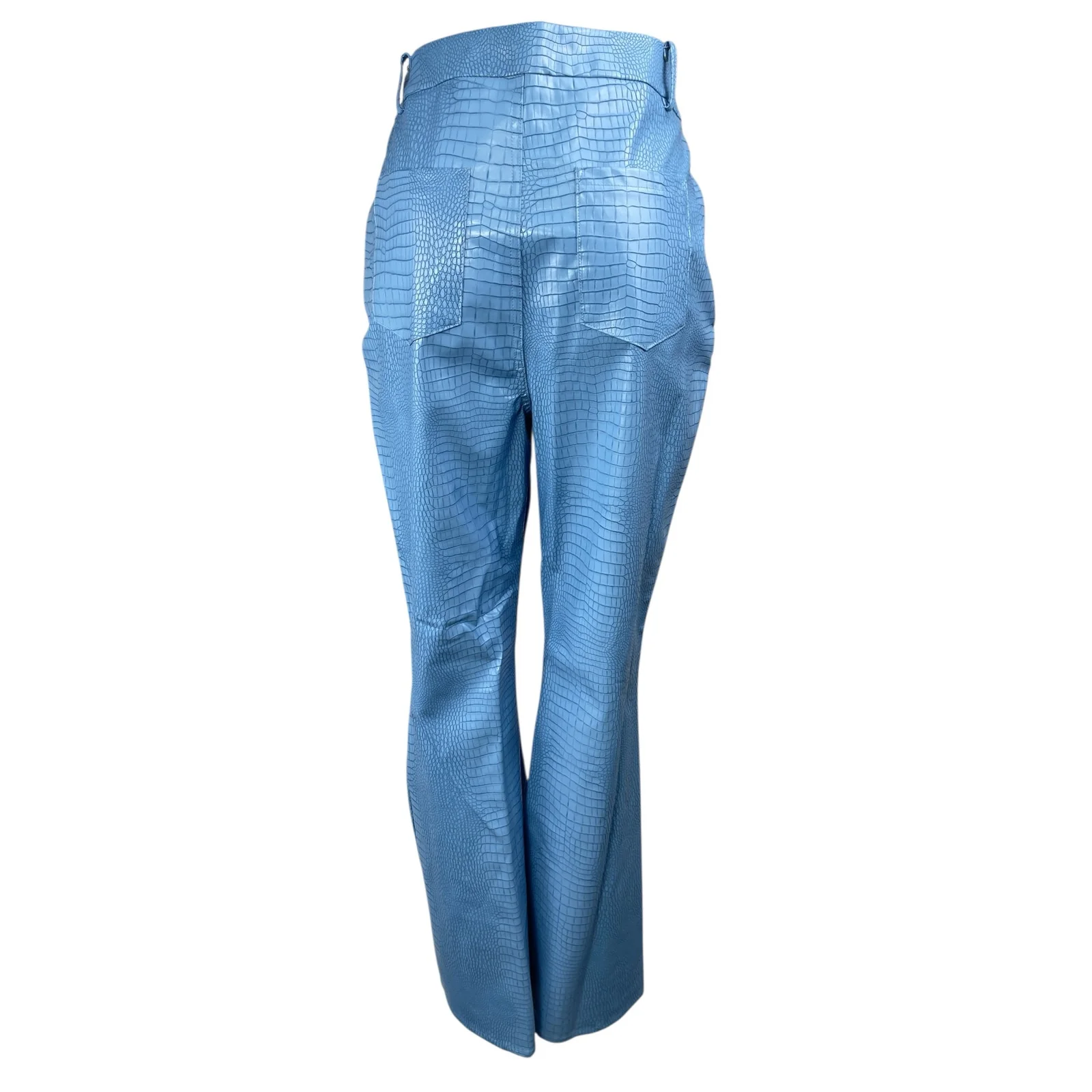 NEW Princess Polly Blue Faux Vegan Croc Leather Flare Bootcut Trousers Pants 6 - Image 2