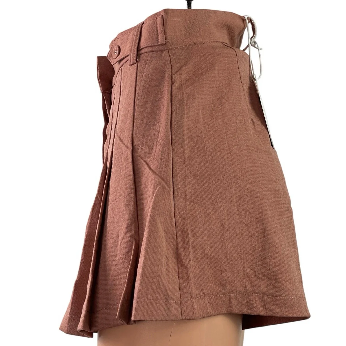 NEW Princess Polly Ryland Tan High Rise Pleated A Line Mini Skirt Skort Short 0 - Image 2