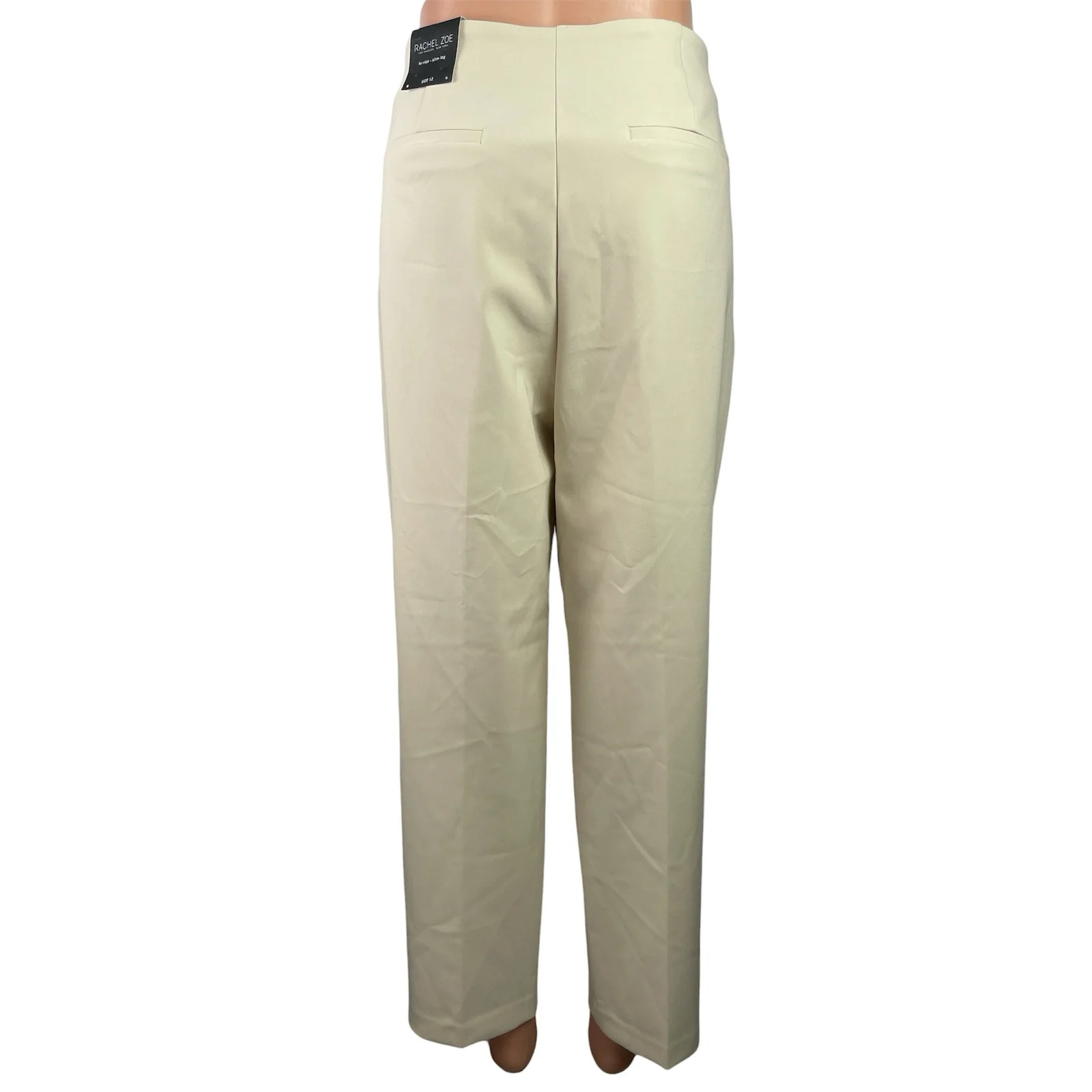 NEW Rachel Zoe Cream White High Waisted Slim Wide Leg Trousers Dress Pants Sz 12 - Image 3