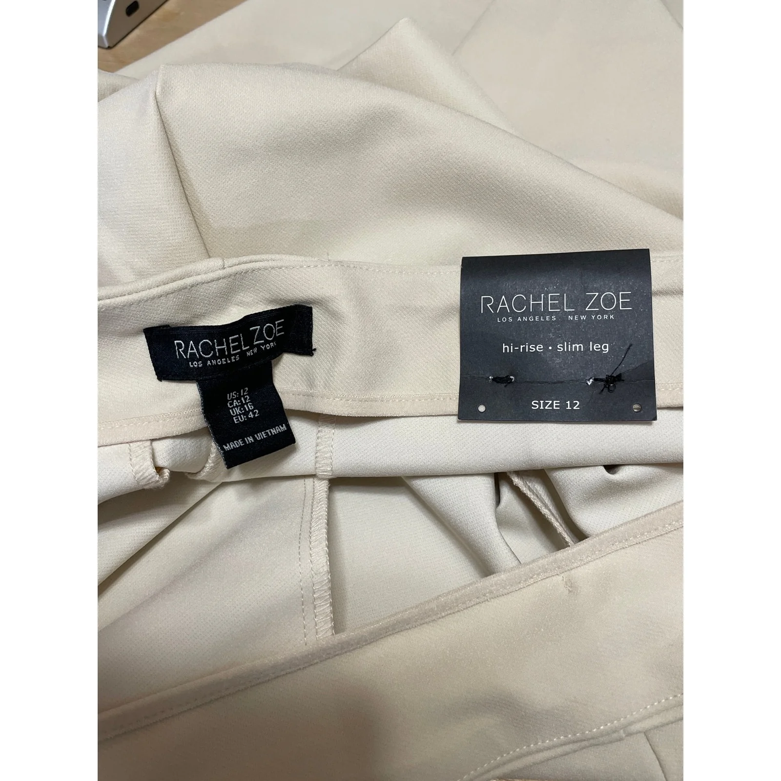 NEW Rachel Zoe Cream White High Waisted Slim Wide Leg Trousers Dress Pants Sz 12 - Image 4