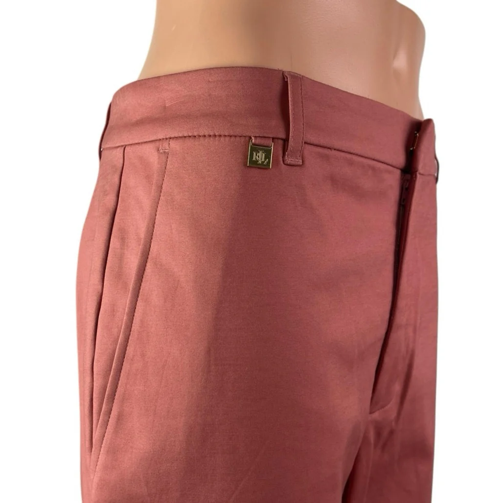 NEW Ralph Lauren Pink Satin High Waisted Straight Trousers Dress Pants Size 12 - Image 2