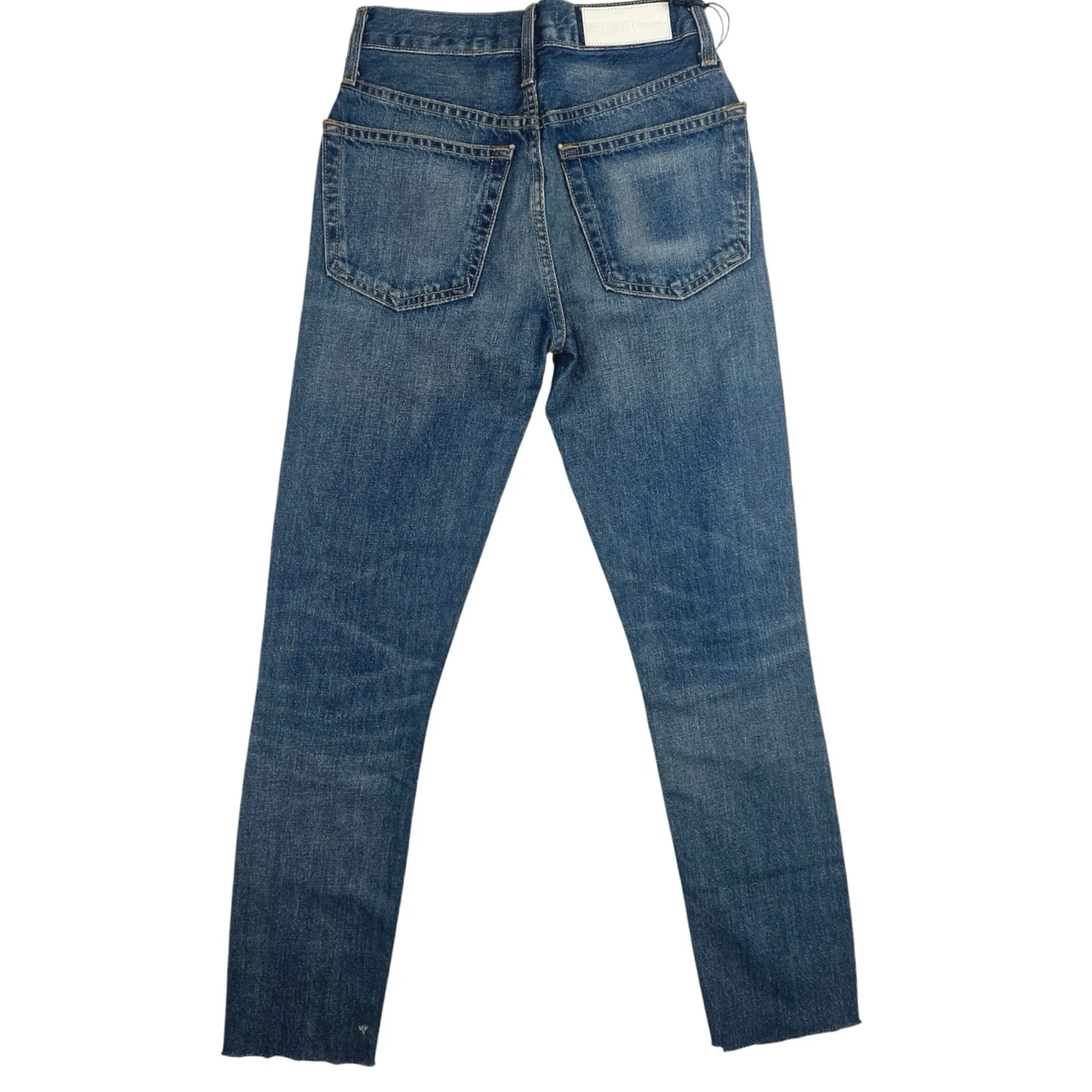 New RE/DONE Blue High Rise Cut Off Hem Faded Casual Straight Leg Denim Jeans 23 - Image 2