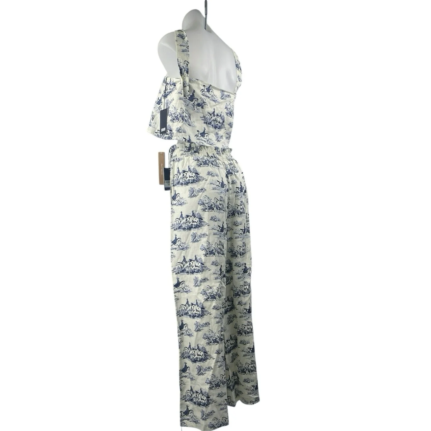 NEW Reformation 100% Linen White Blue Printed Crop Tank Top & Trousers Set Sz M - Image 8