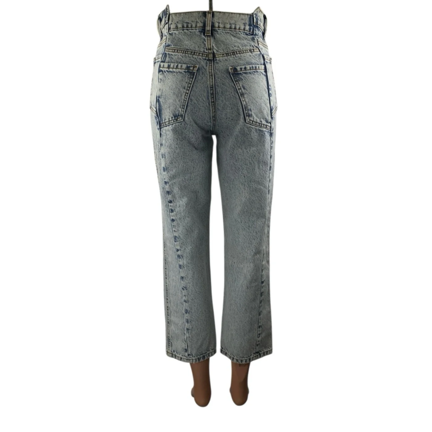 NEW Revice Women's Blue Acid Wash High Waisted Flare Cropped Denim Jeans Size 26 - Image 3