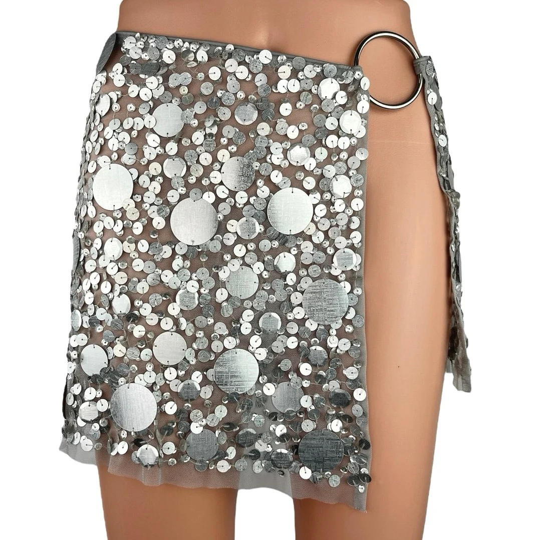 NEW Revolve x Lovers & Friends Quinn Embelished Sequin Silver Coachella Skirt S