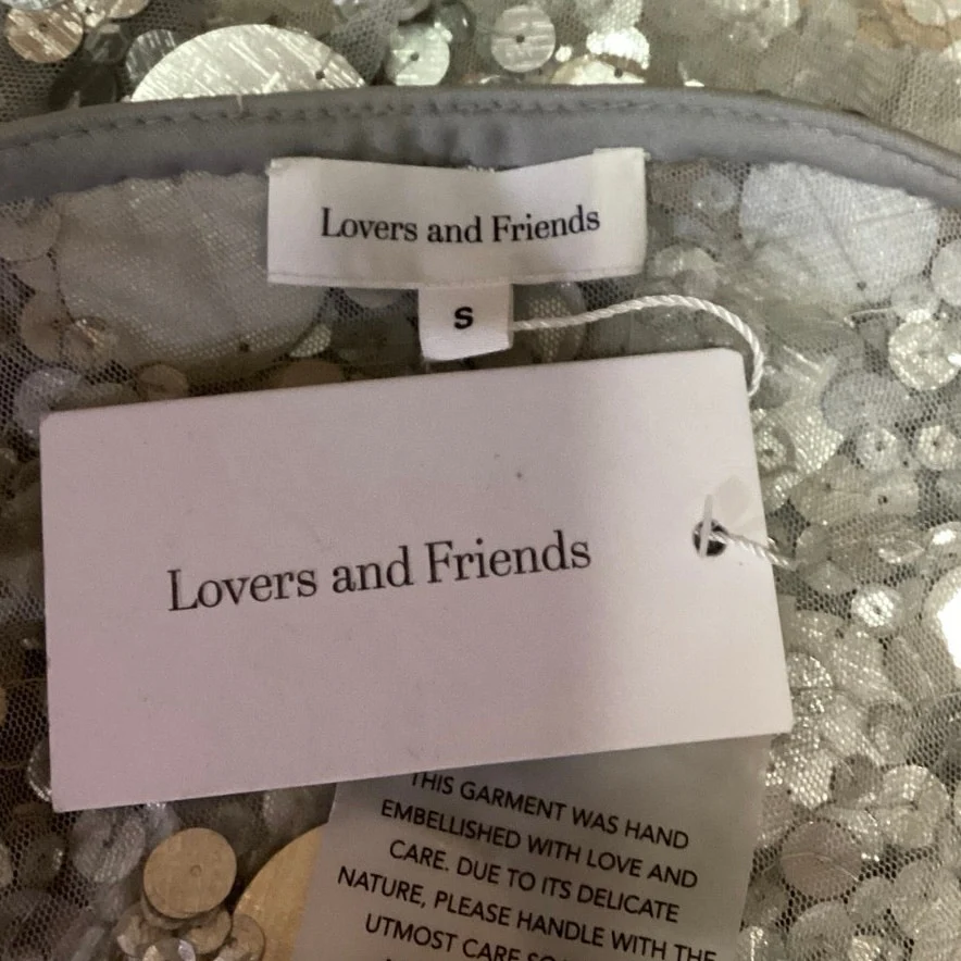 NEW Revolve x Lovers & Friends Quinn Embelished Sequin Silver Coachella Skirt S - Image 4