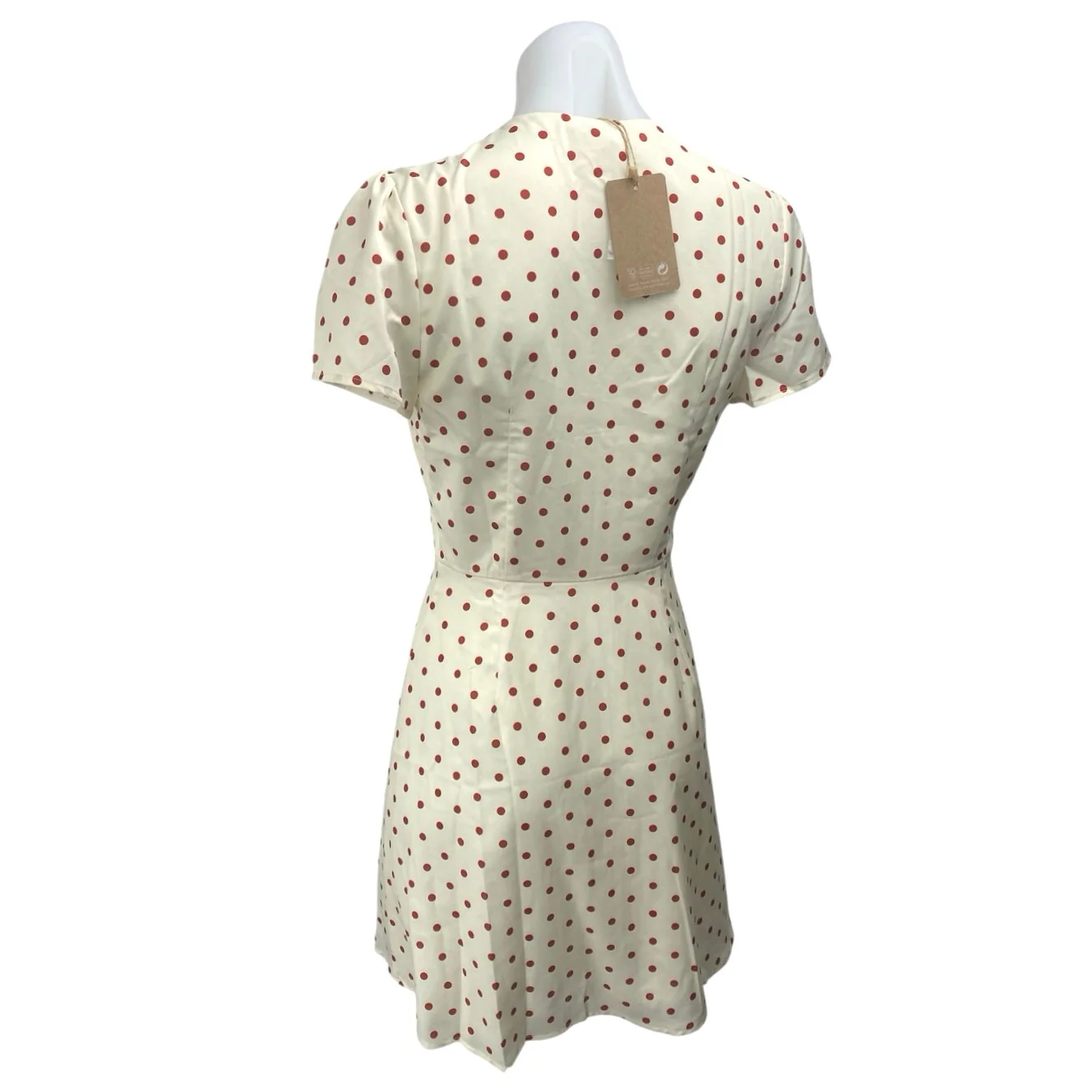 NEW Rihoas Cream Red Short Sleeve V Neck Polka Dots Mini Fit & Flare Dress XS - Image 2