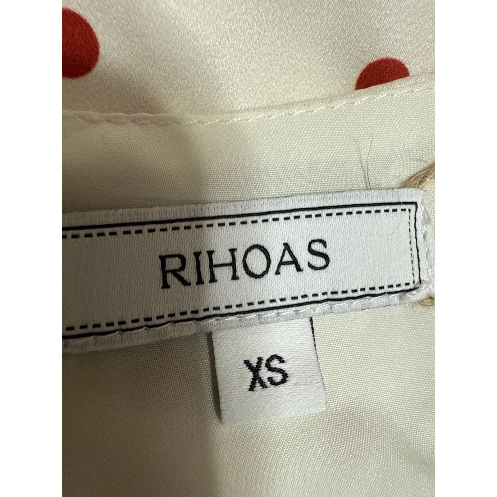 NEW Rihoas Cream Red Short Sleeve V Neck Polka Dots Mini Fit & Flare Dress XS - Image 3